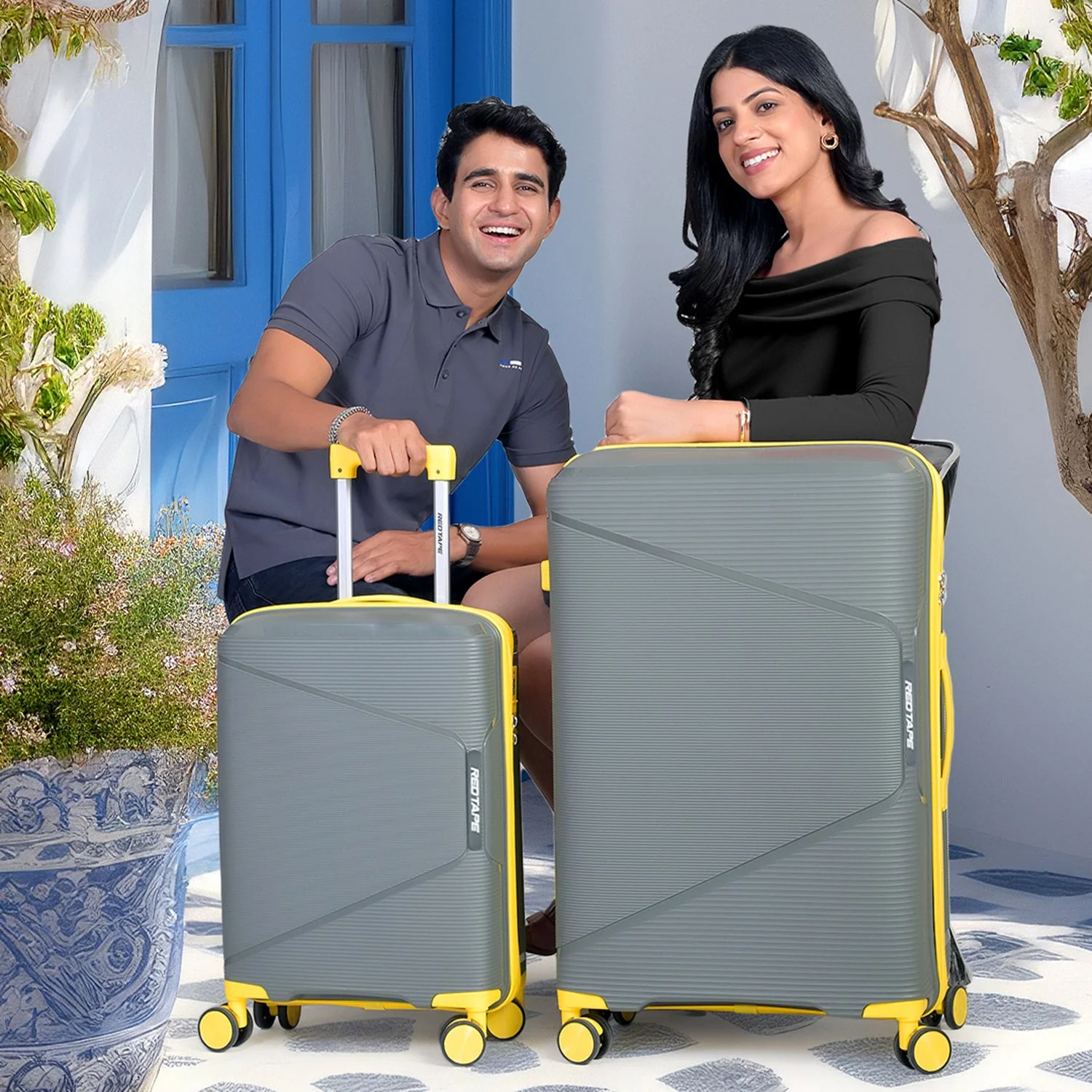 Olive & Yellow 8 Wheels Trolley Bag Set of 2 (Large + Medium) - Image 8