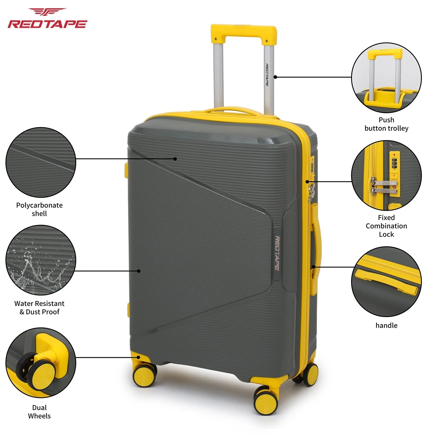 Olive & Yellow Red Tape 8 Wheels Trolley Bag Set of 2 (Medium + Cabin) - Image 2