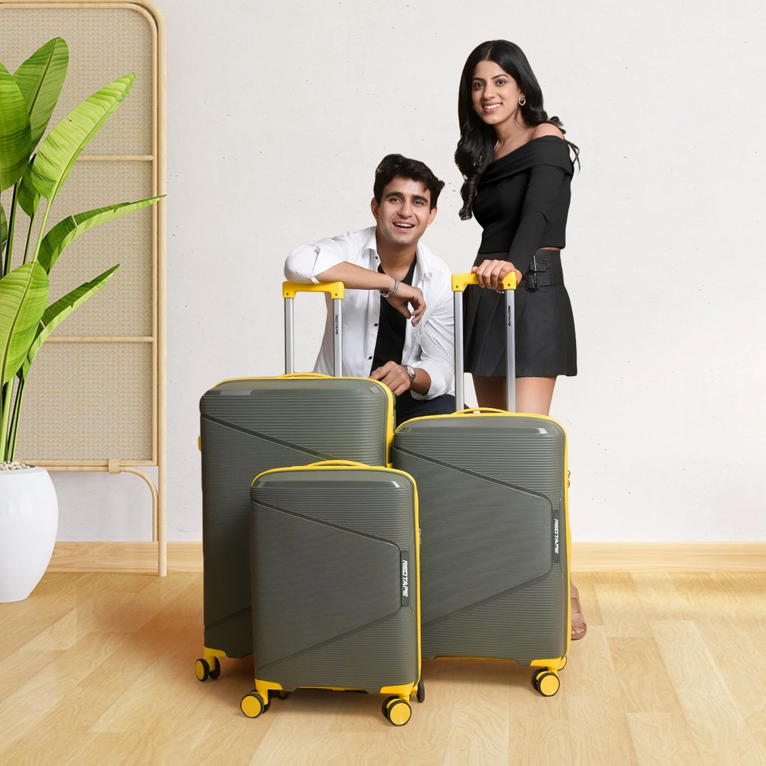 Olive & Yellow 8 Wheels Trolley Bag Set of 3 (Large + Medium + Cabin) - Image 8