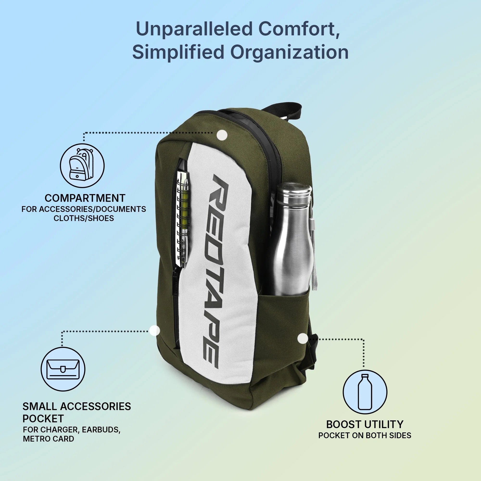 Olive Beige Unisex 19.5L Polyester Laptop Backpack - Image 2