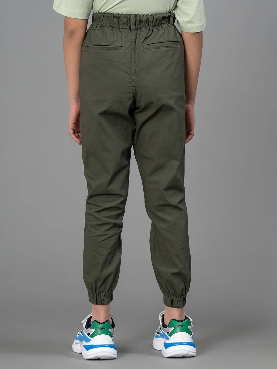 Olive Cotton Spandex Solid Girl's Jogger - Image 3