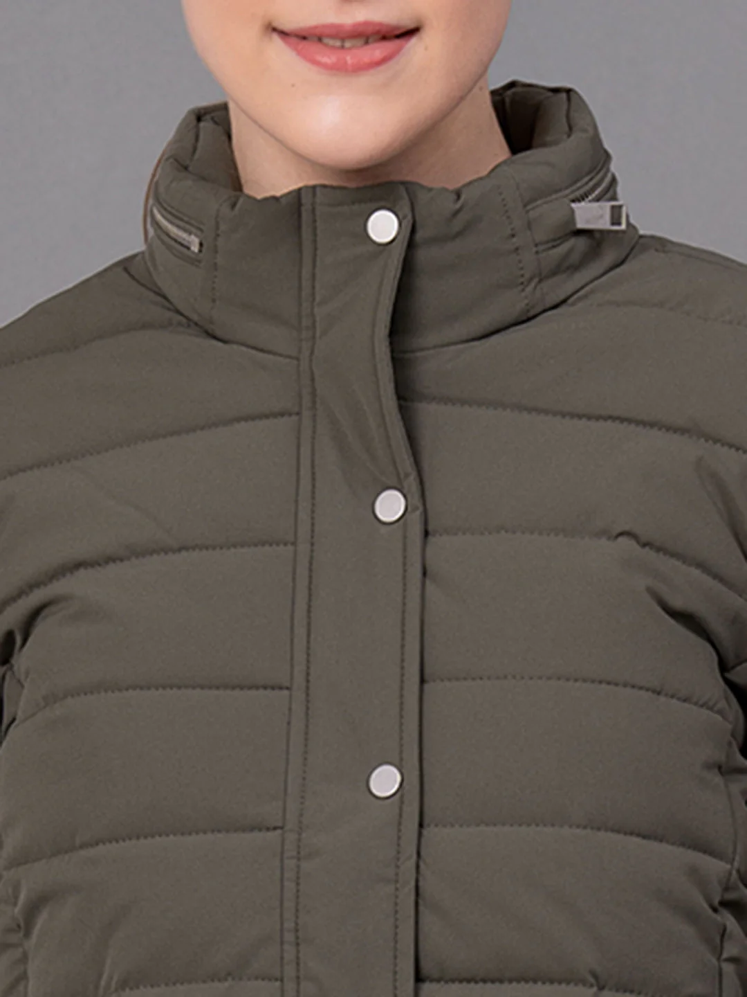Olive Polyester Solid Women's Padded Jacket - Image 4