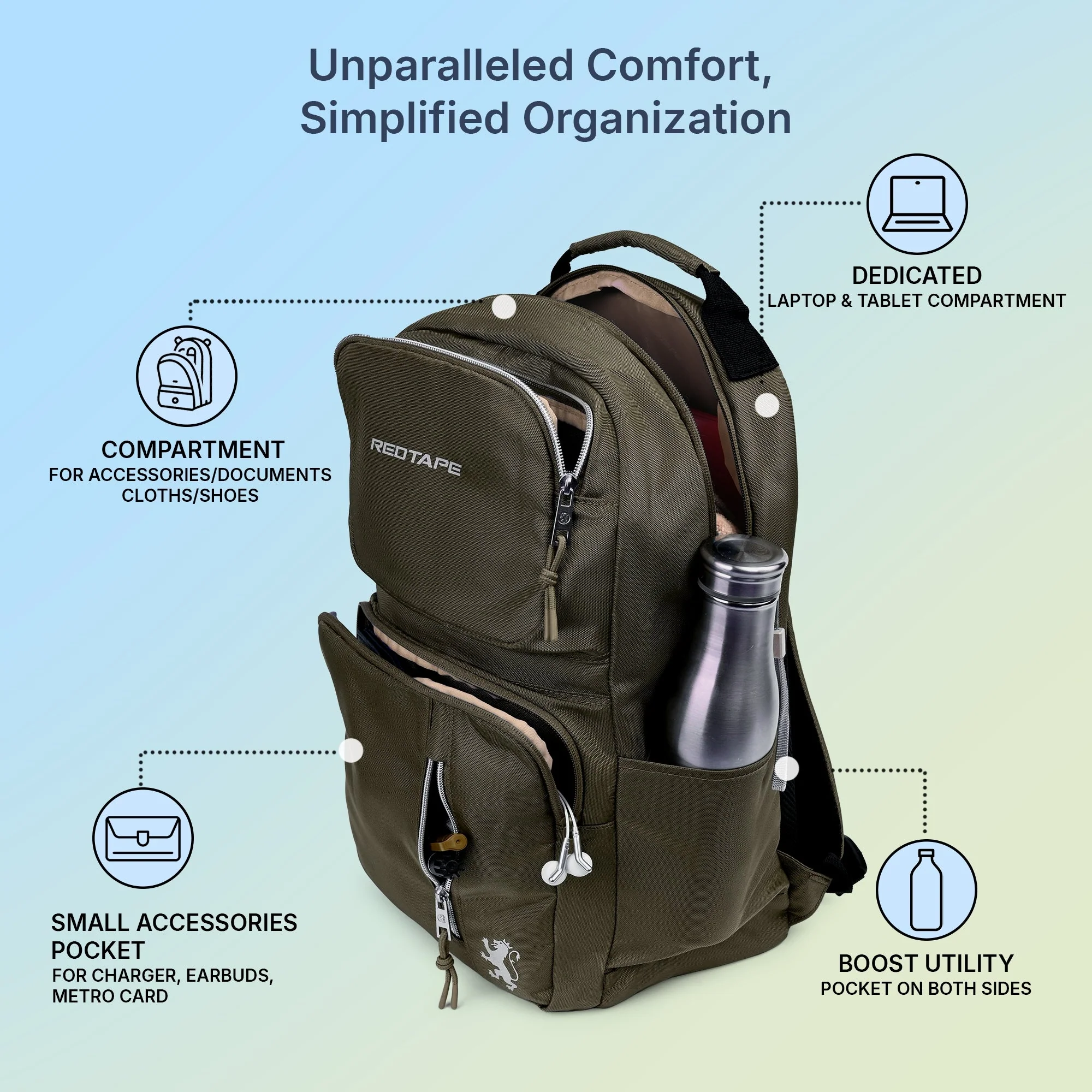 Olive Unisex 23L Polyester Laptop Backpack - Image 2