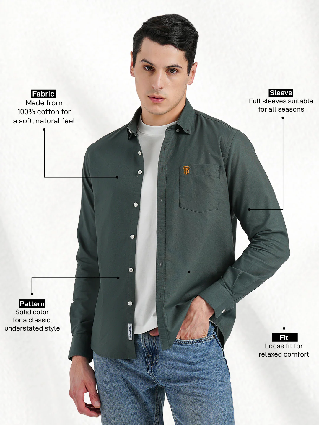 Oxford Solid Shirt for Men - Image 2