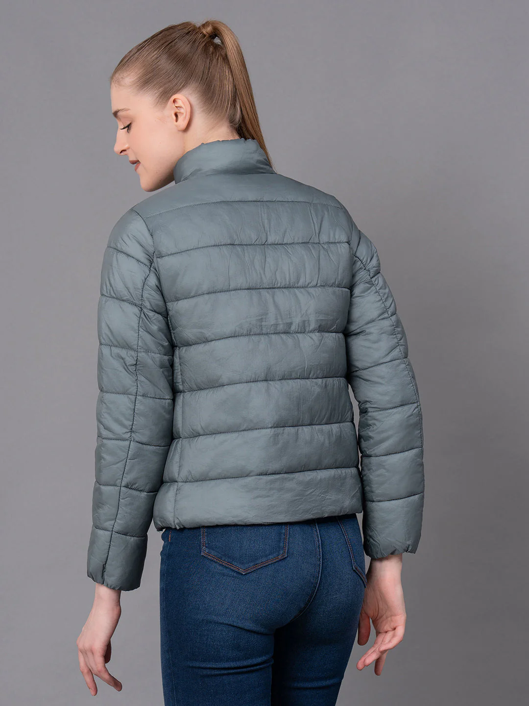Pale Green Nylon Solid Women's Padded Jacket - Image 3