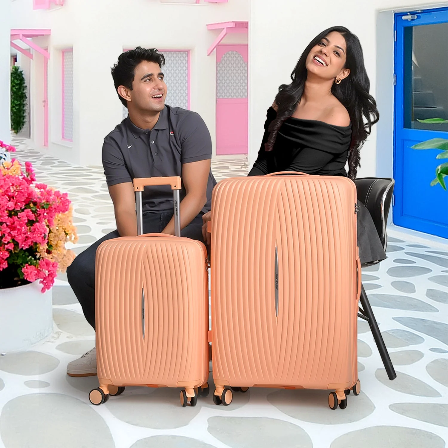 Peach 8 Wheels Trolley Bag Set of 2 (Medium + Cabin) - Image 8