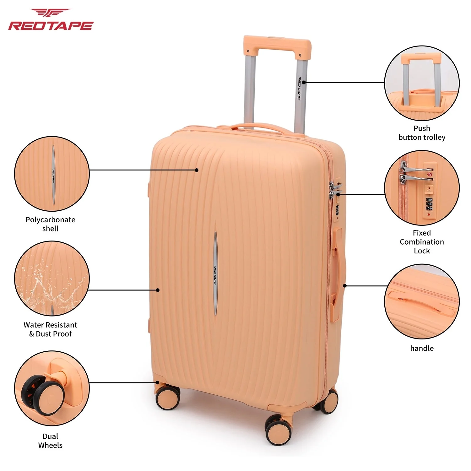 Peach 8 Wheels Trolley Bag Set of 3 (Large + Medium + Cabin) - Image 2
