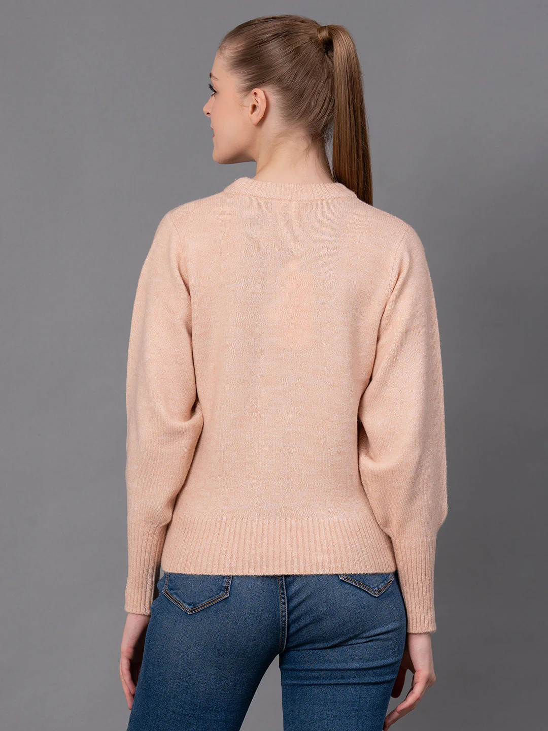 Peach Poly Acrylic Spandex Melange Women's Sweater - Image 3