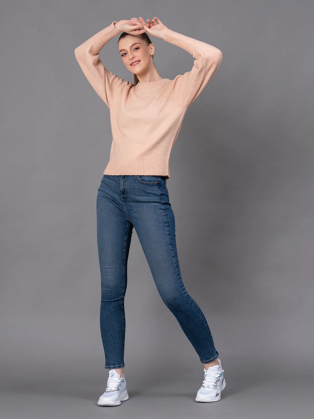 Peach Poly Acrylic Spandex Melange Women's Sweater - Image 5