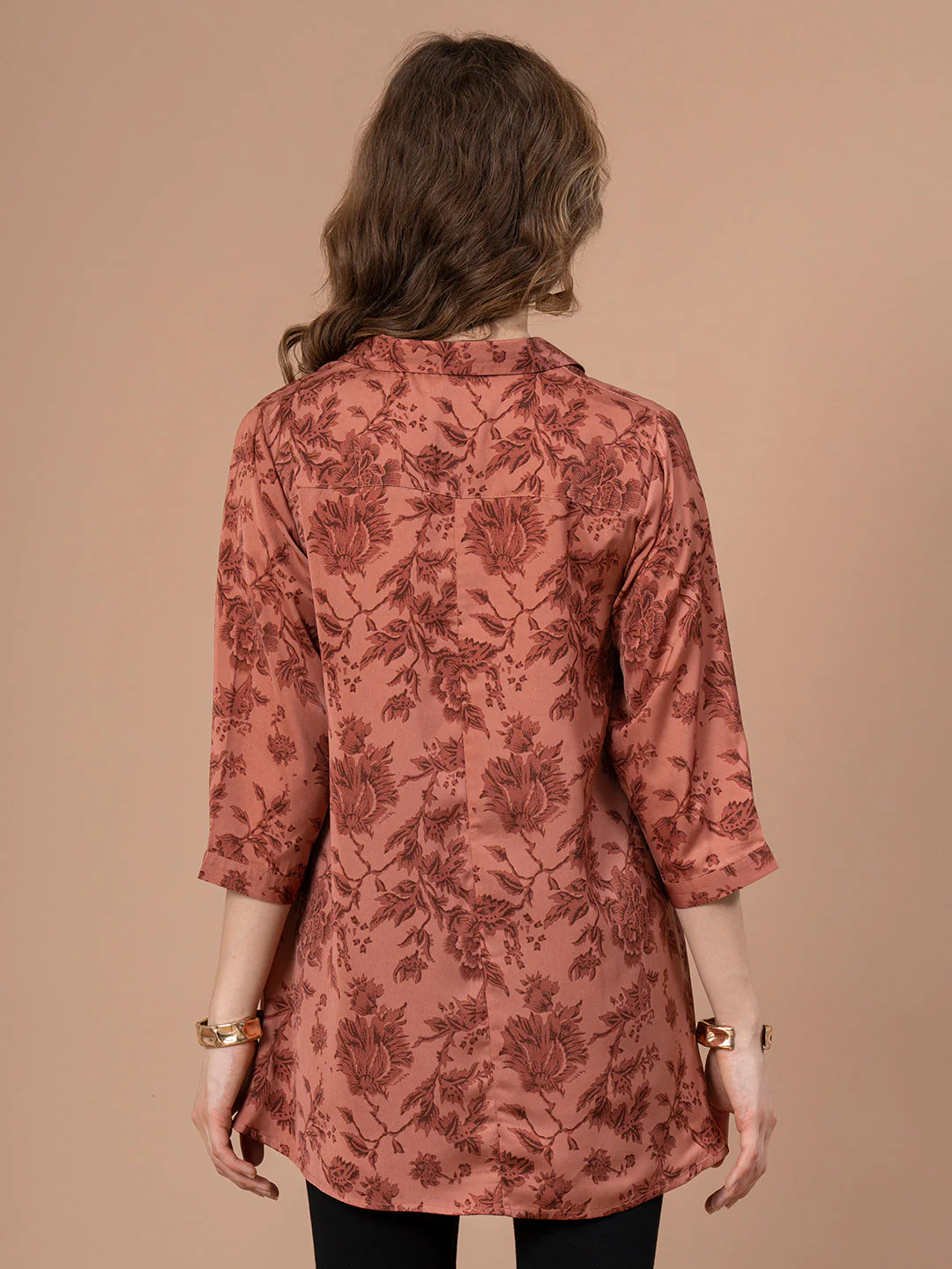 Peach Printed Polyester Women's Blouse Top - Image 3