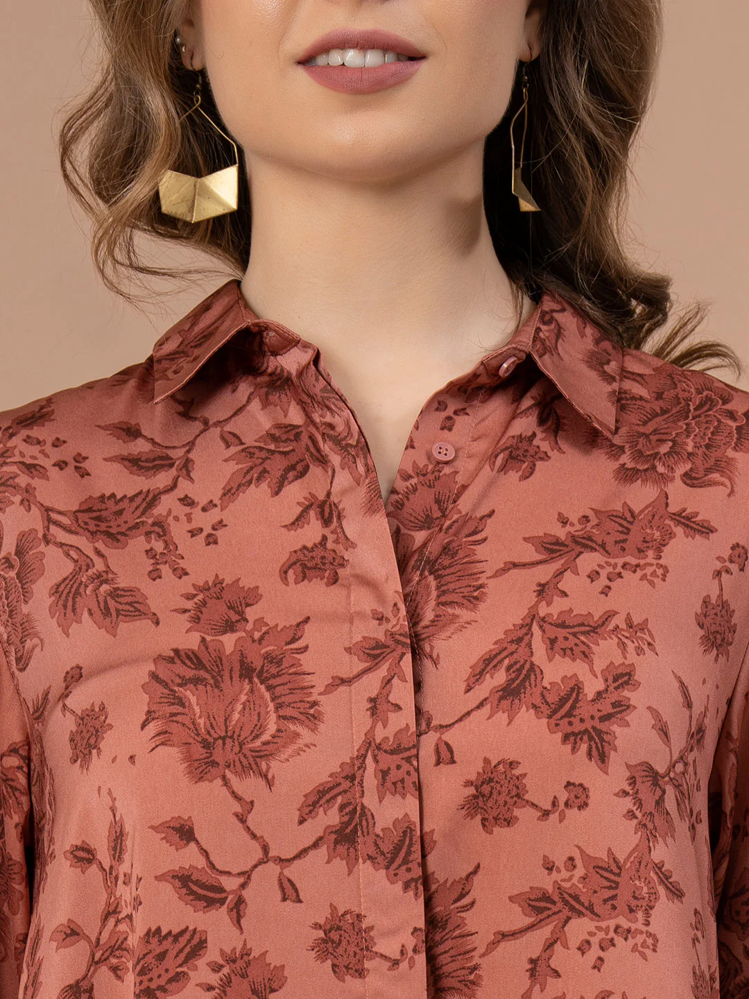 Peach Printed Polyester Women's Blouse Top - Image 4