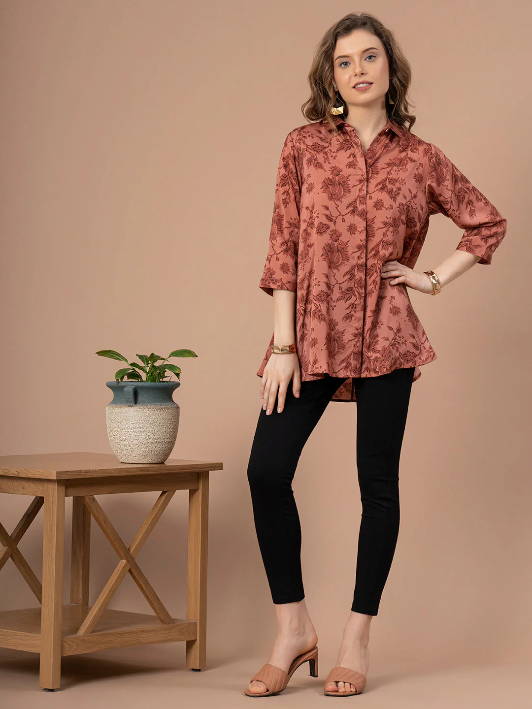 Peach Printed Polyester Women's Blouse Top - Image 5