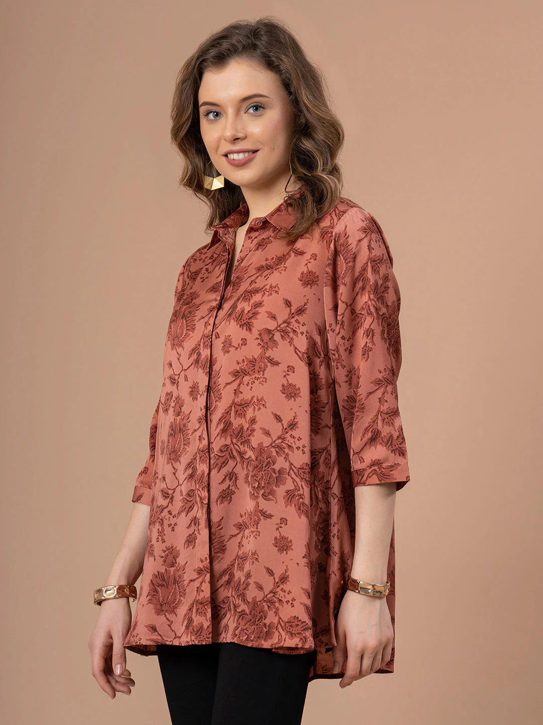 Peach Printed Polyester Women's Blouse Top - Image 6