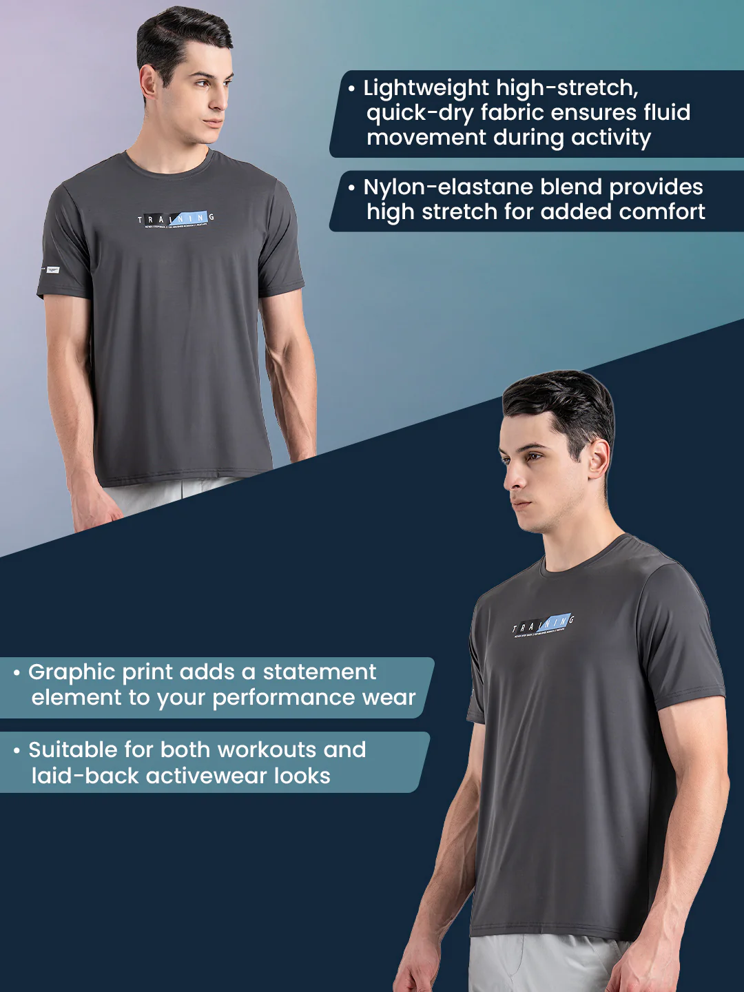 Printed Activewear Round Neck T-Shirt for Men - Image 2