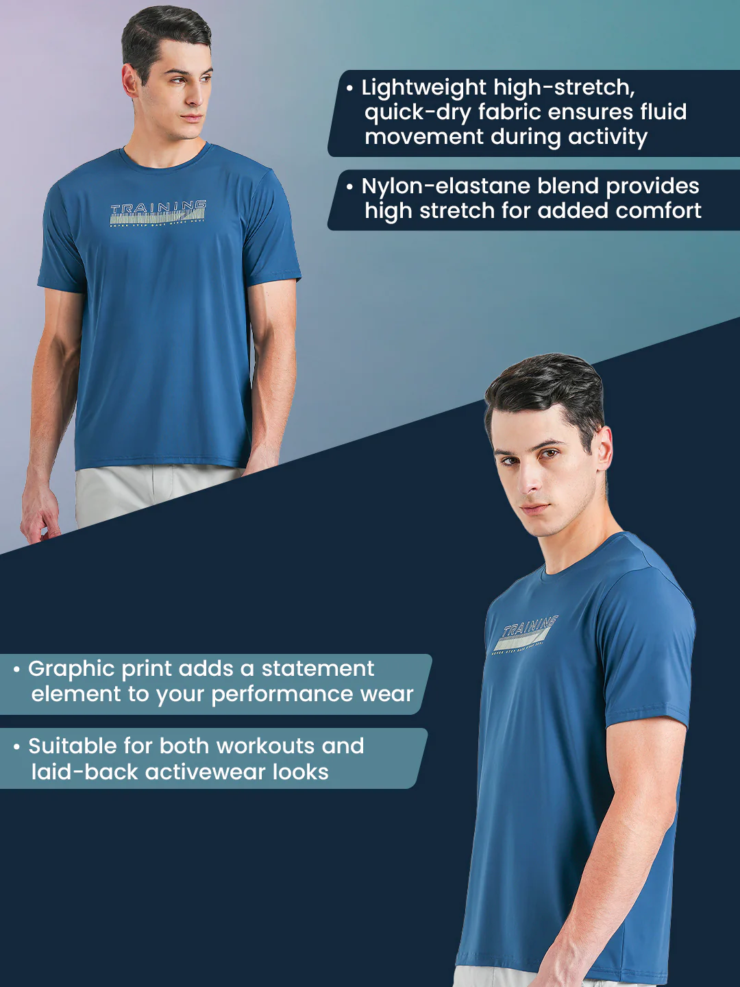 Printed Activewear Round Neck T-Shirt for Men - Image 2