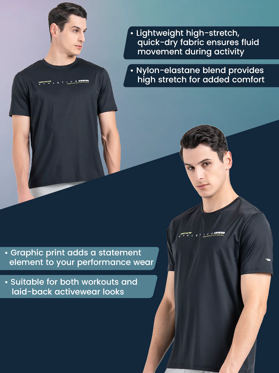 Printed Activewear Round Neck T-Shirt for Men - Image 2