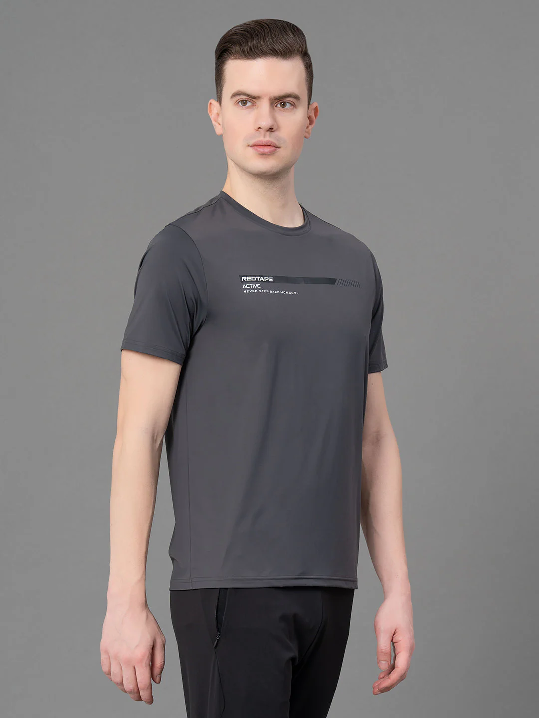 Printed Grey Activewear T-Shirt for Men - Image 2