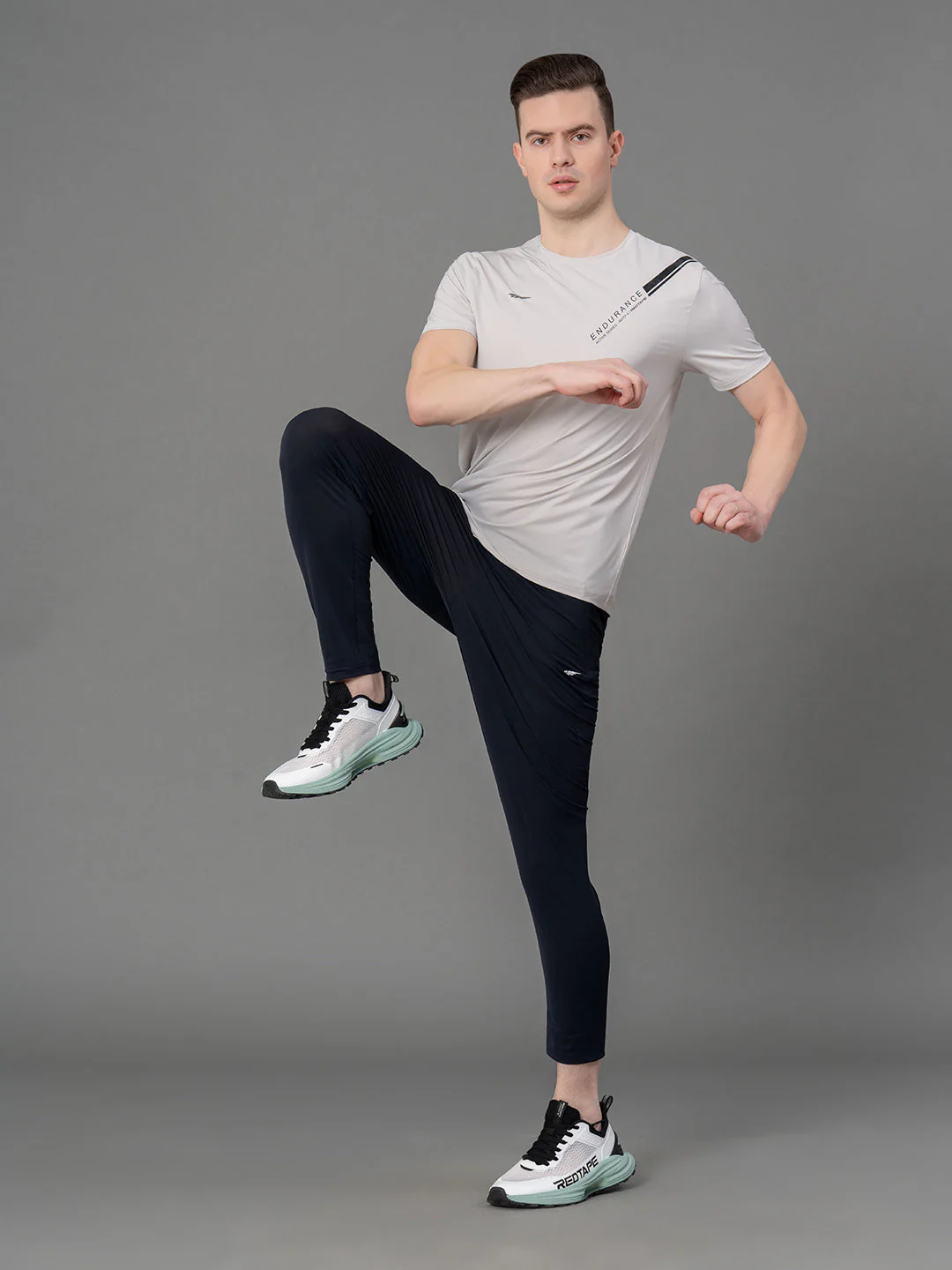 Printed Light Grey Activewear T-Shirt for Men - Image 5