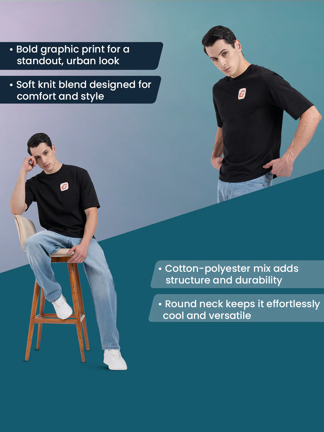 Printed Round Neck T-Shirt for Men - Image 2