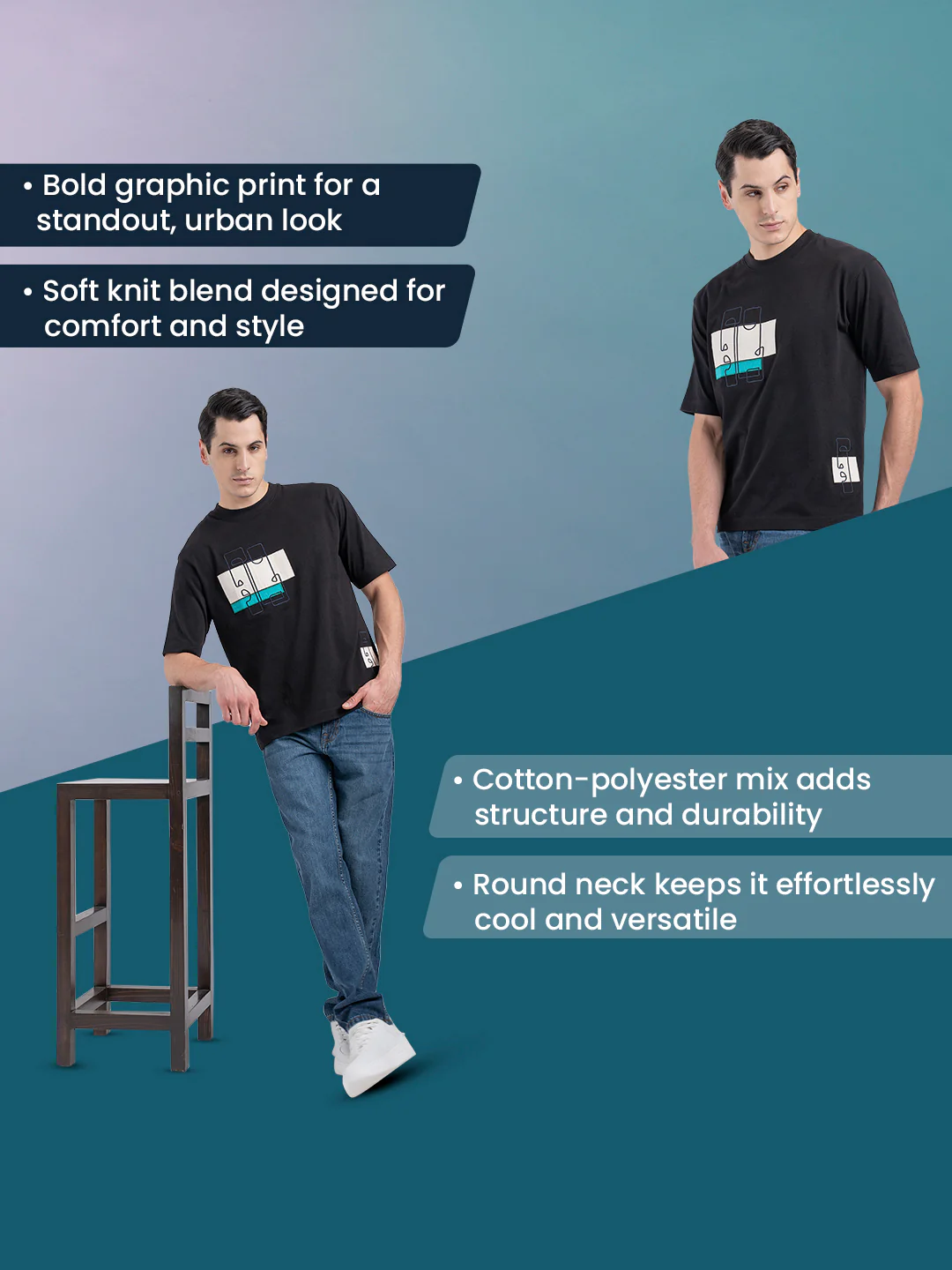 Printed Round Neck T-Shirt for Men - Image 2