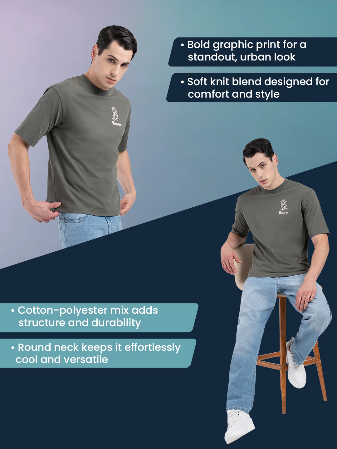 Printed Round Neck T-Shirt for Men - Image 2