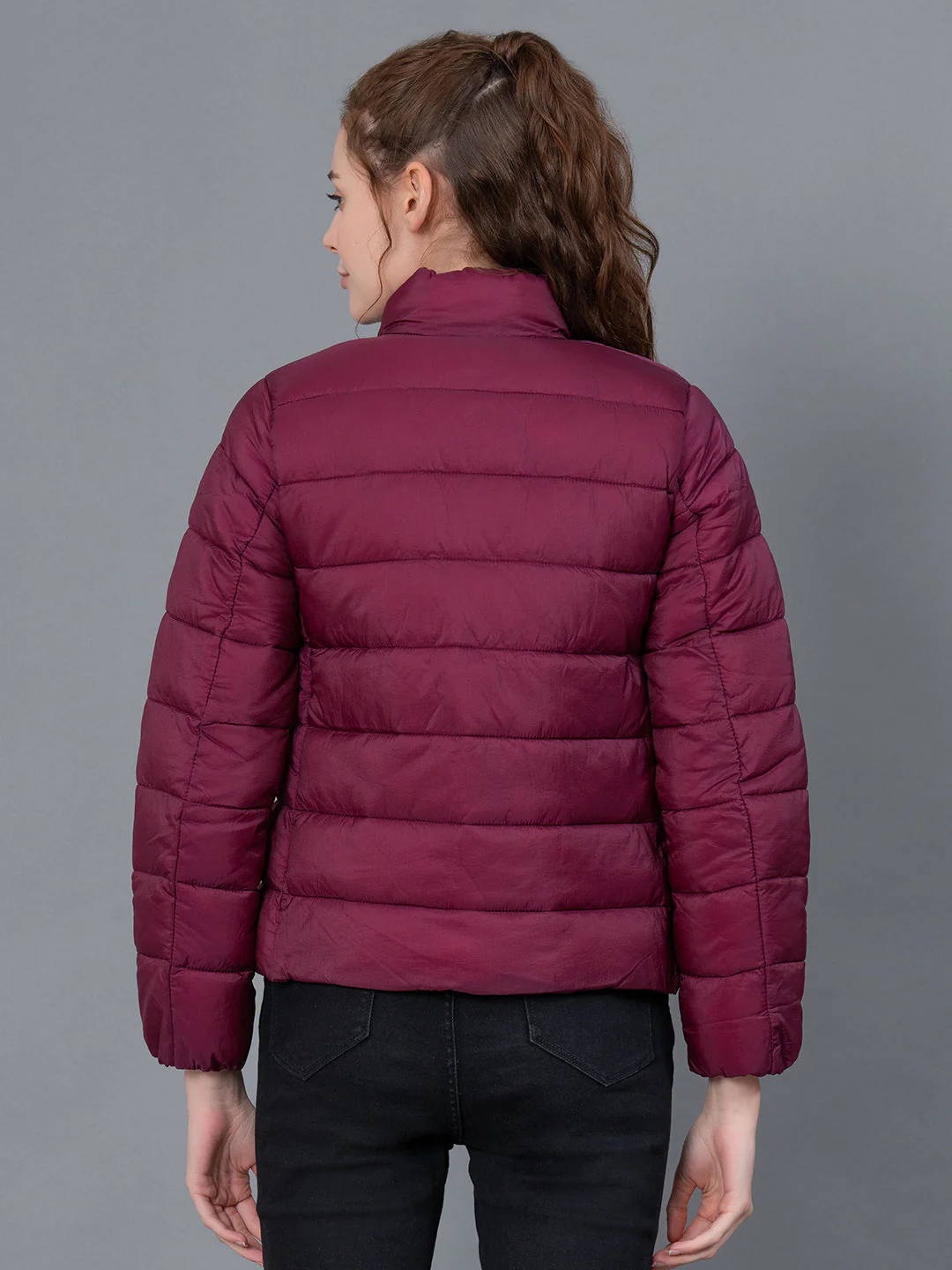Purple Solid Nylon Women's Jacket - Image 3