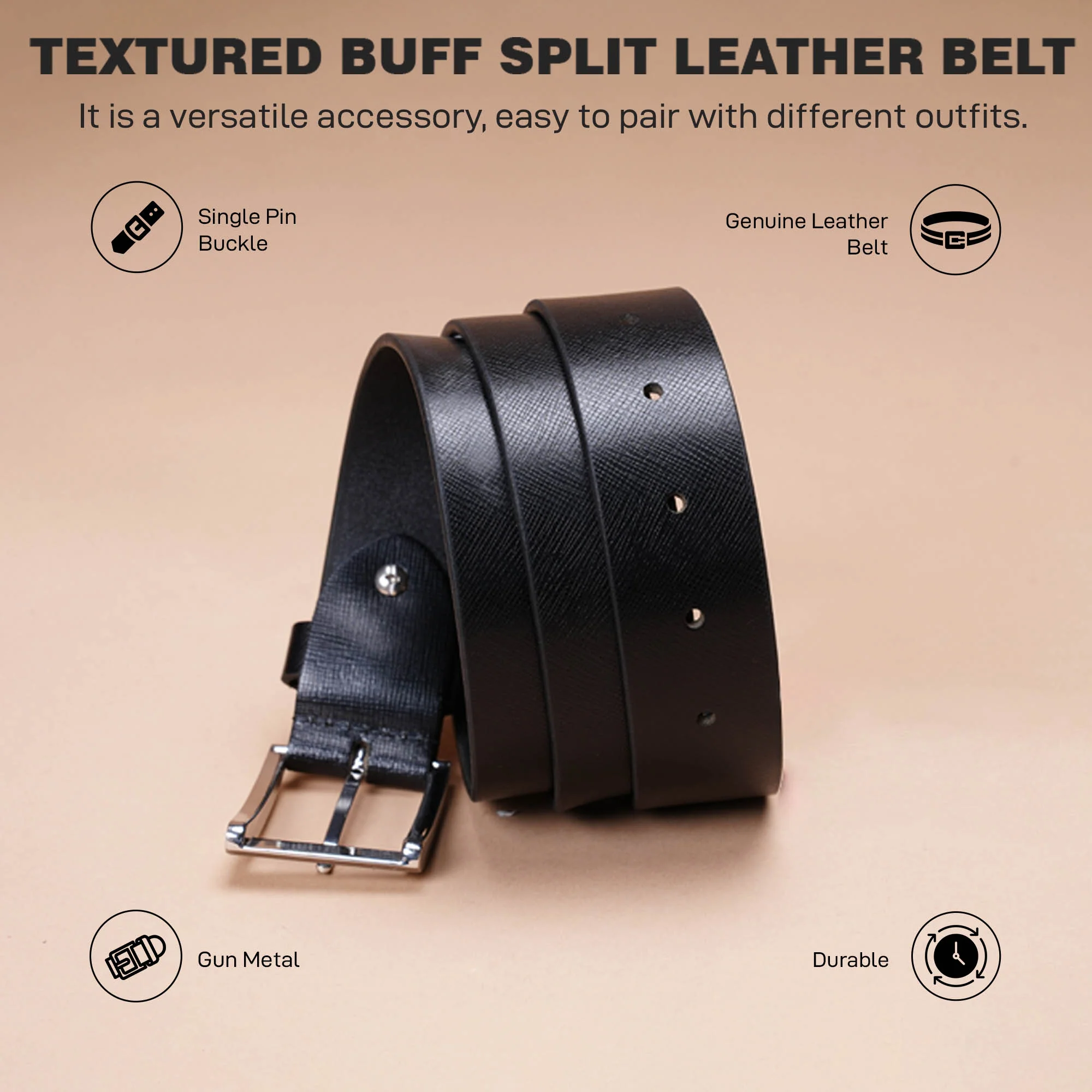 Textured Leather Belt For Men | Classic And Durable - Image 2
