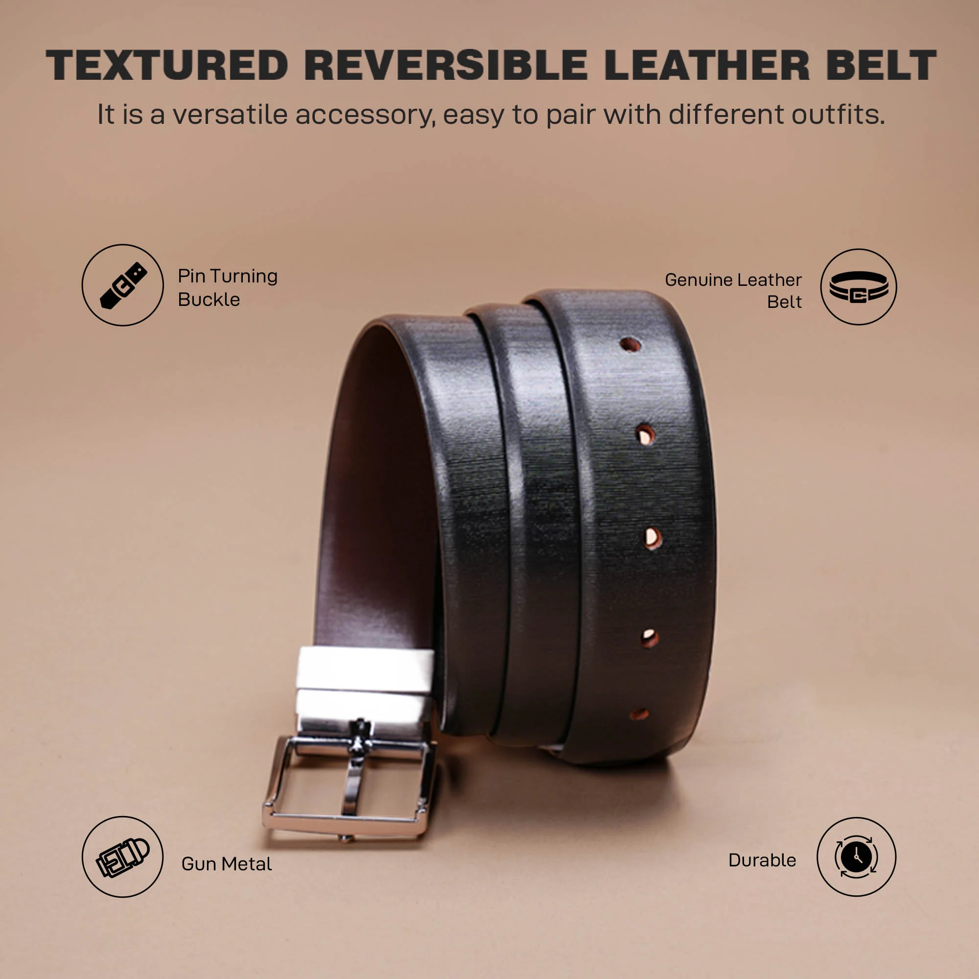 Textured Reversible Leather Belt For Men | Classic And Durable - Image 2