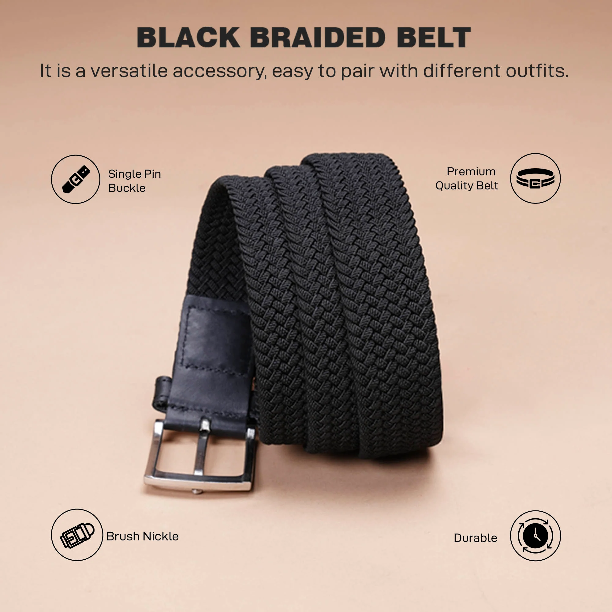 Genuine Black Leather Belt For Men | TextuRed Leather Belt | Classic and Durable - Image 3