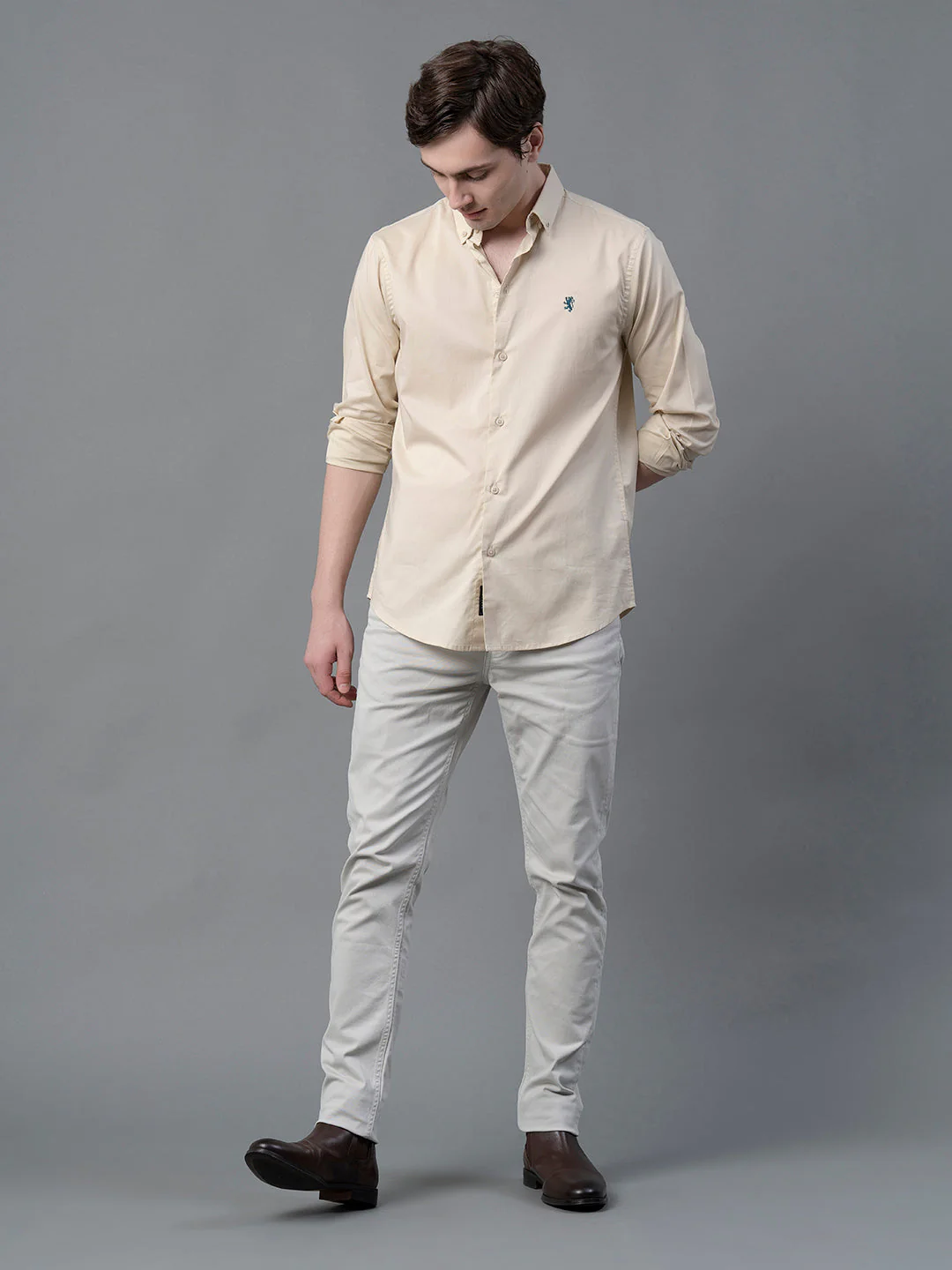Beige Solid Shirt for Men - Image 5