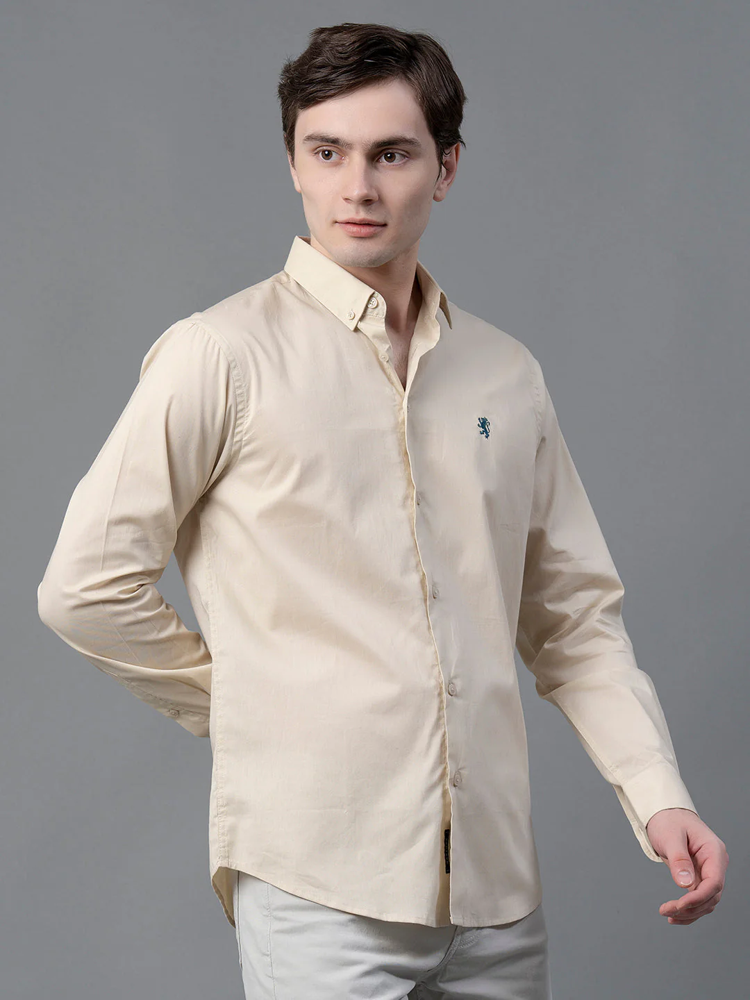 Beige Solid Shirt for Men - Image 6