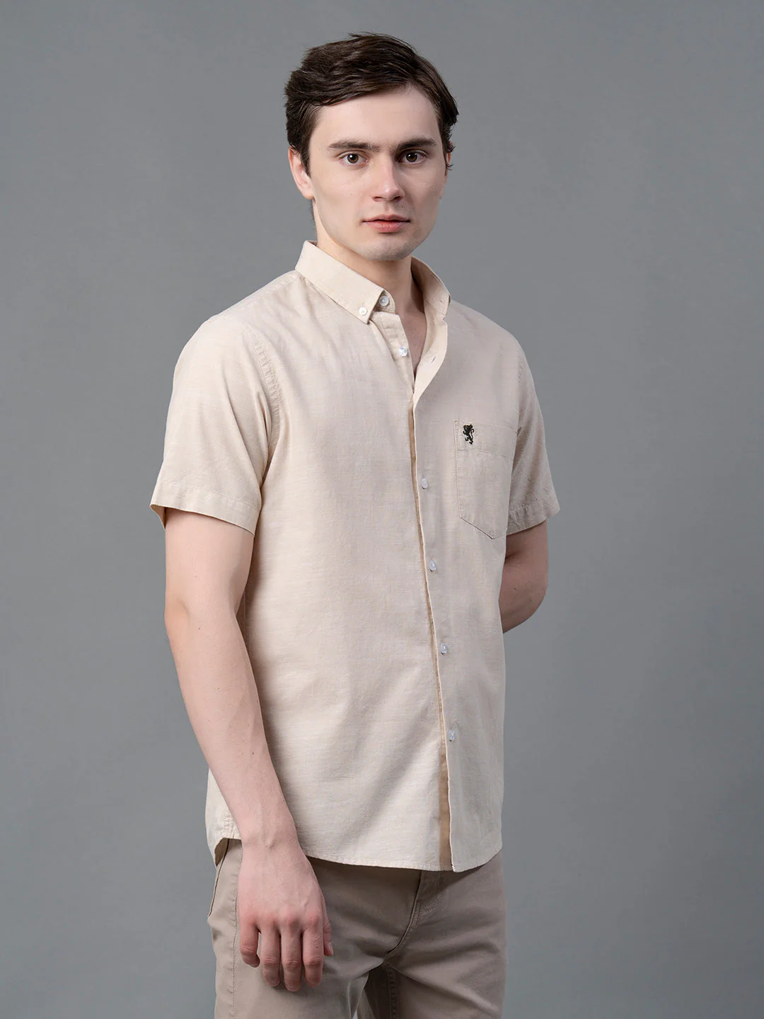 Beige Solid Shirt for Men - Image 2