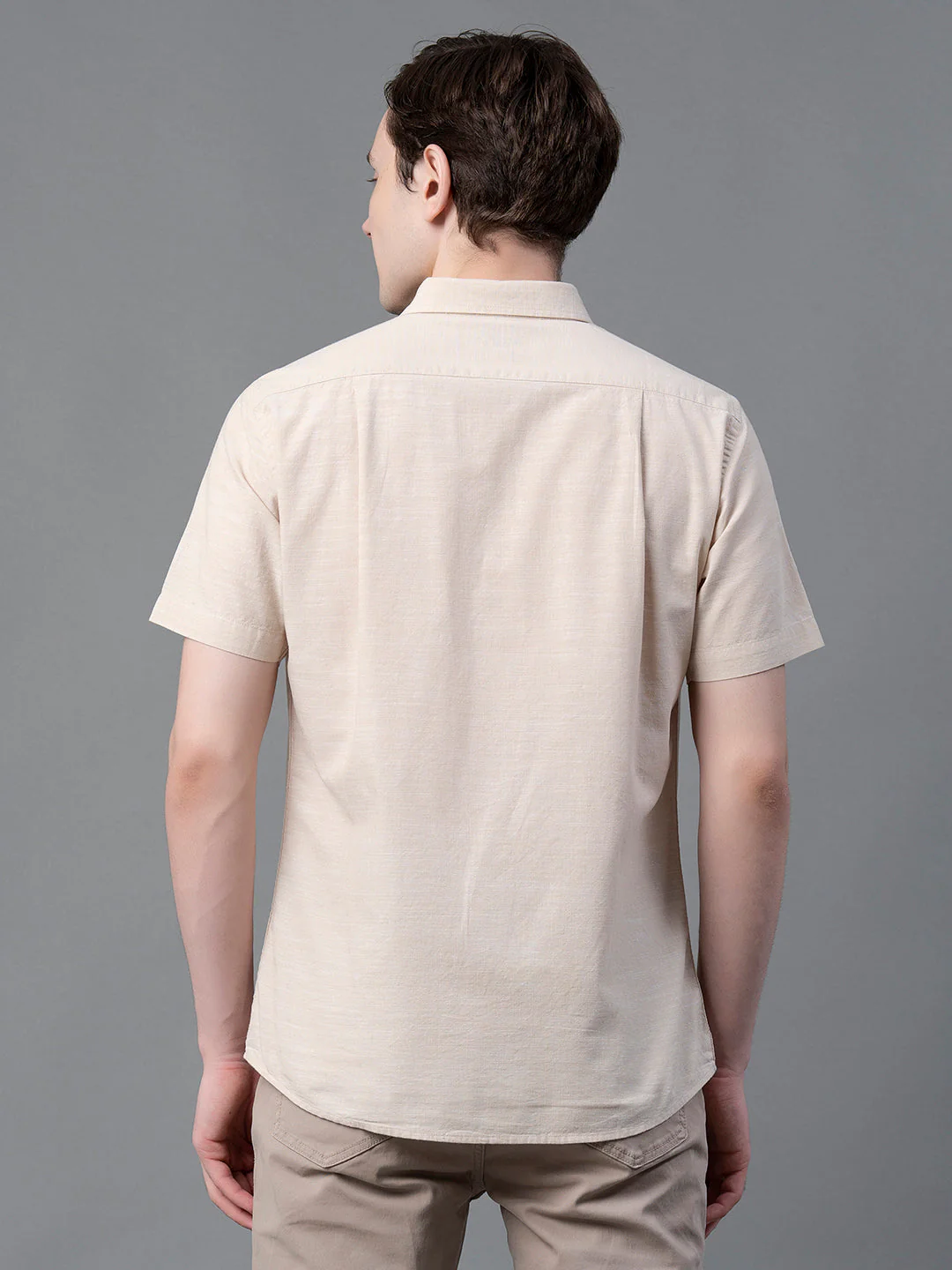 Beige Solid Shirt for Men - Image 3