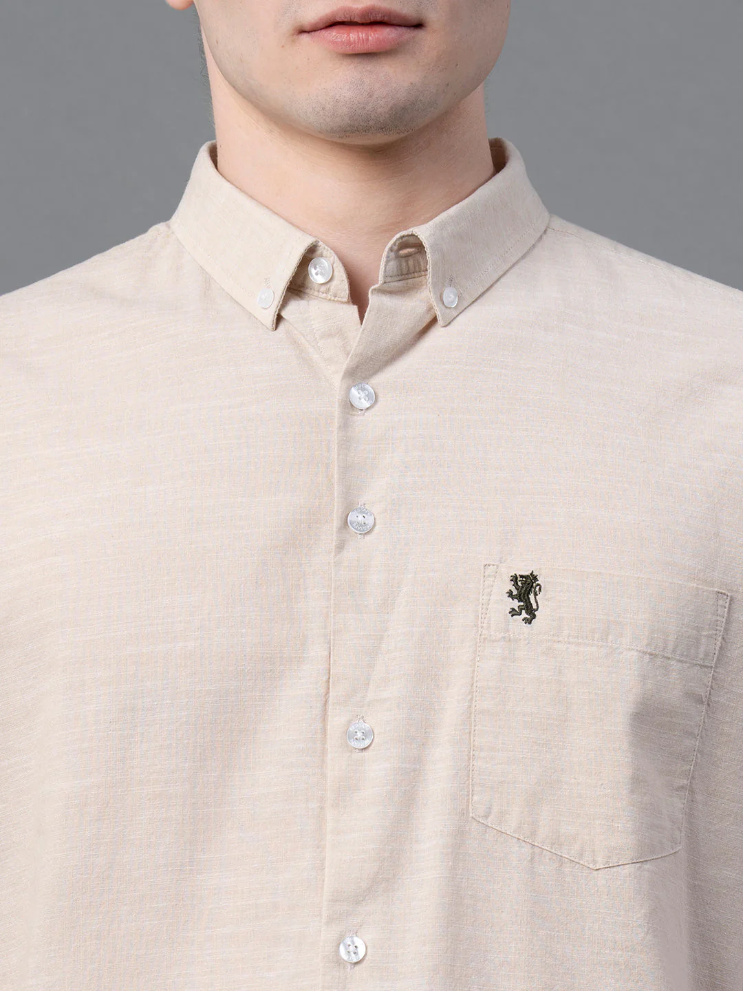 Beige Solid Shirt for Men - Image 4