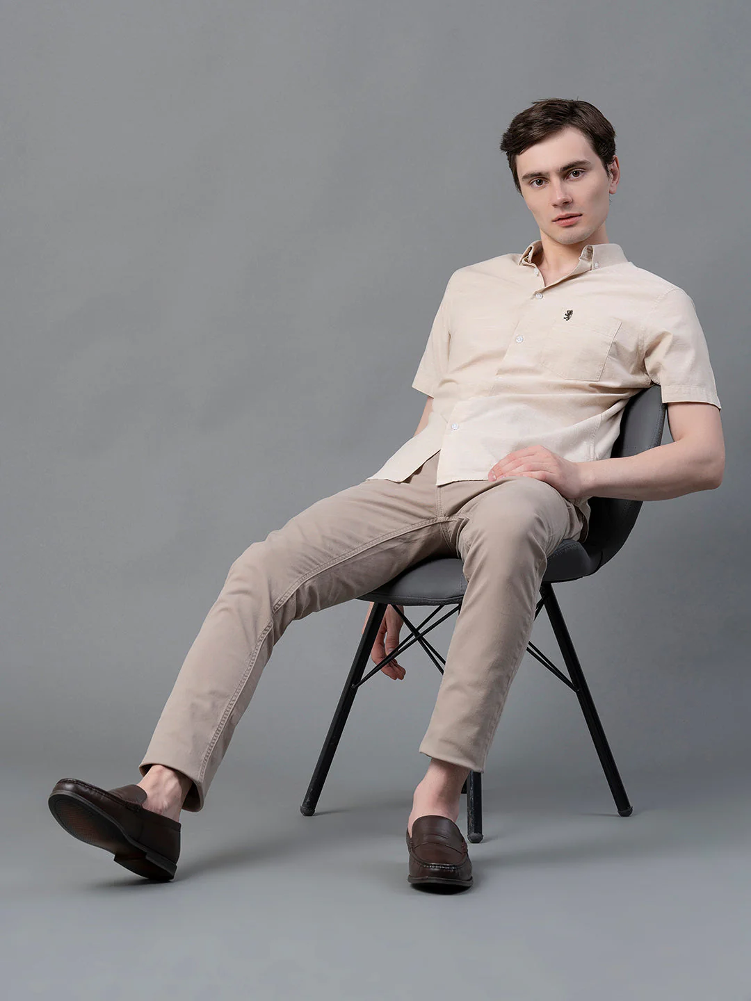 Beige Solid Shirt for Men - Image 5