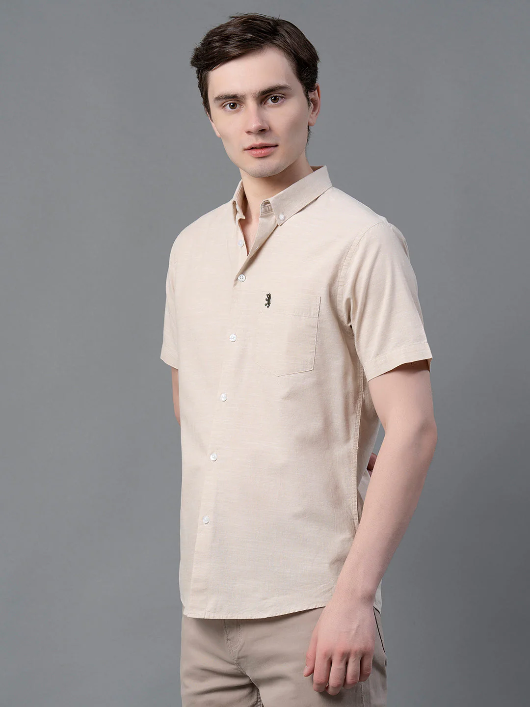 Beige Solid Shirt for Men - Image 6