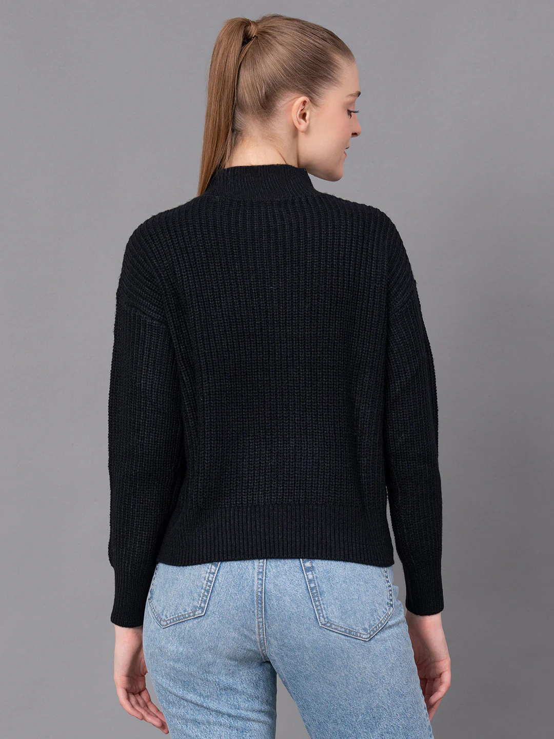 Black Acrylic Self Design Women's Sweater - Image 3