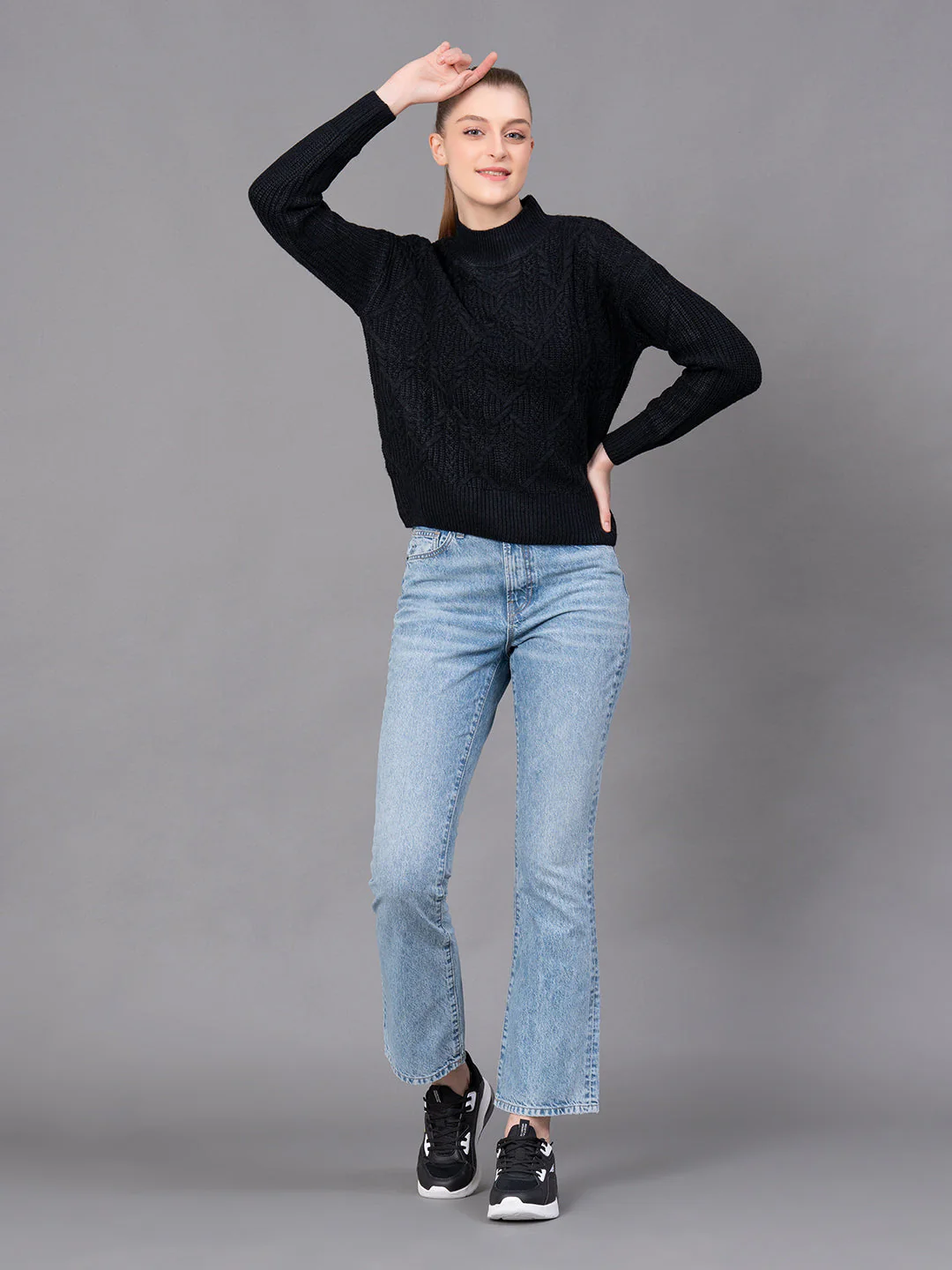 Black Acrylic Self Design Women's Sweater - Image 5