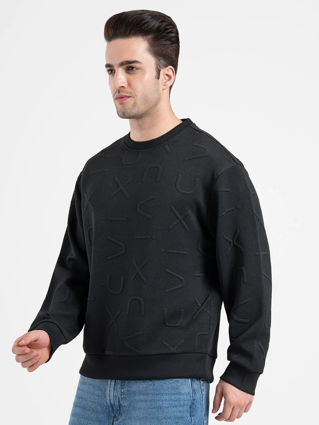 Black Embossed Sweatshirt for Men| Minimalist Comfort for Everyday Wear - Image 4