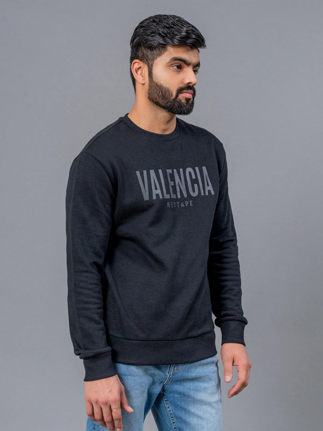 Black Graphic Print Full Sleeve Cotton Polyester Fleece Men's Sweatshirt - Image 2