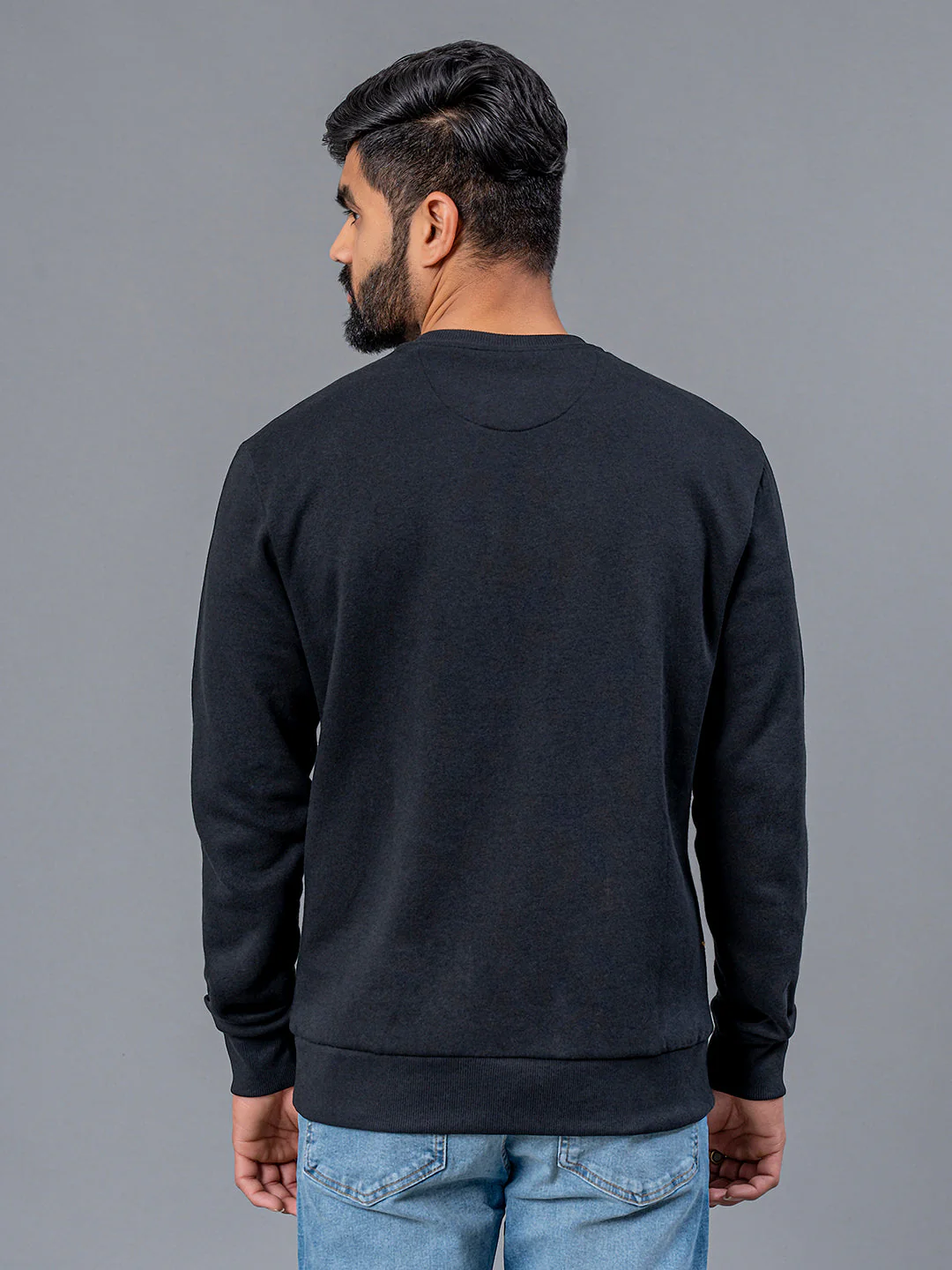 Black Graphic Print Full Sleeve Cotton Polyester Fleece Men's Sweatshirt - Image 3