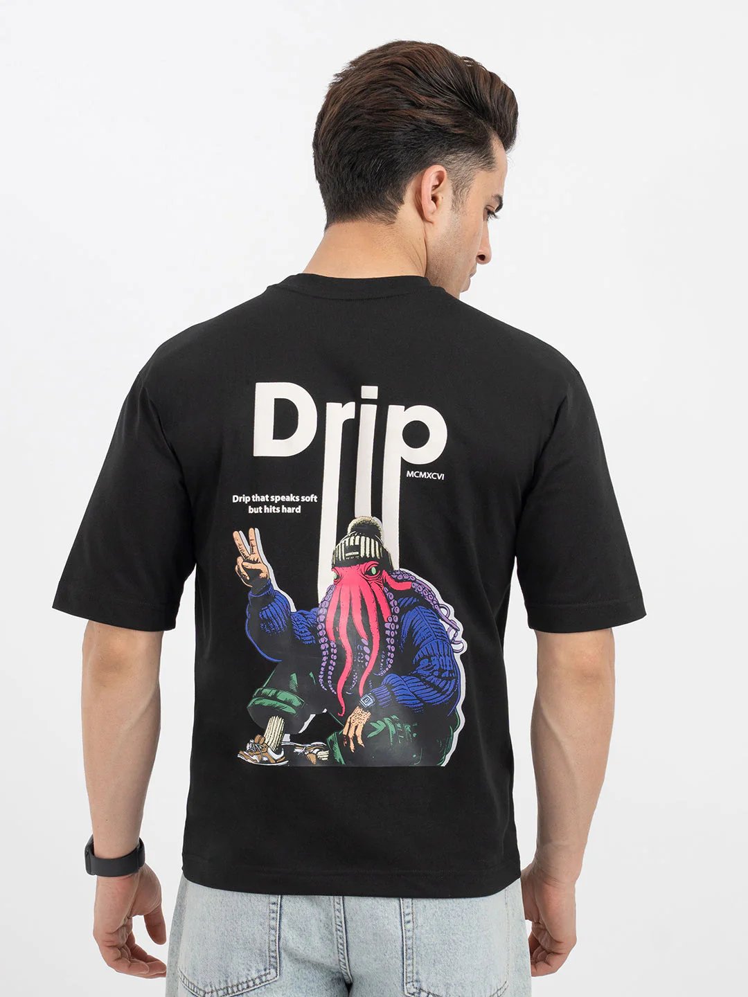 Red Tape Black Graphic T-Shirt for Men - Image 3