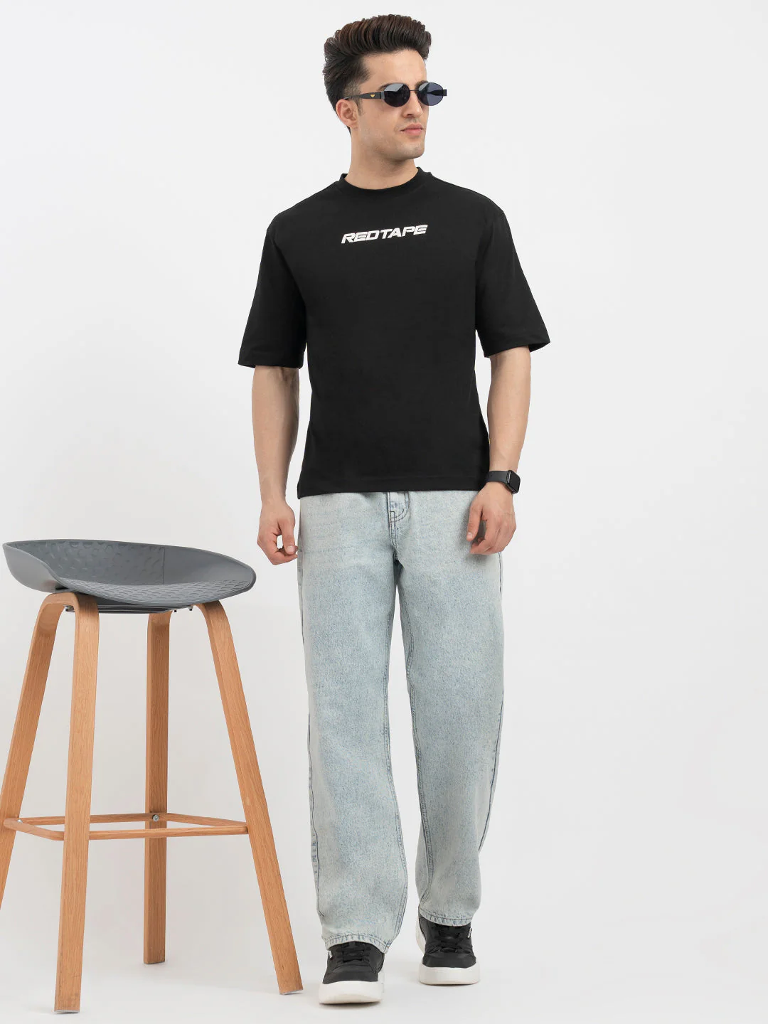 Red Tape Black Graphic T-Shirt for Men - Image 5