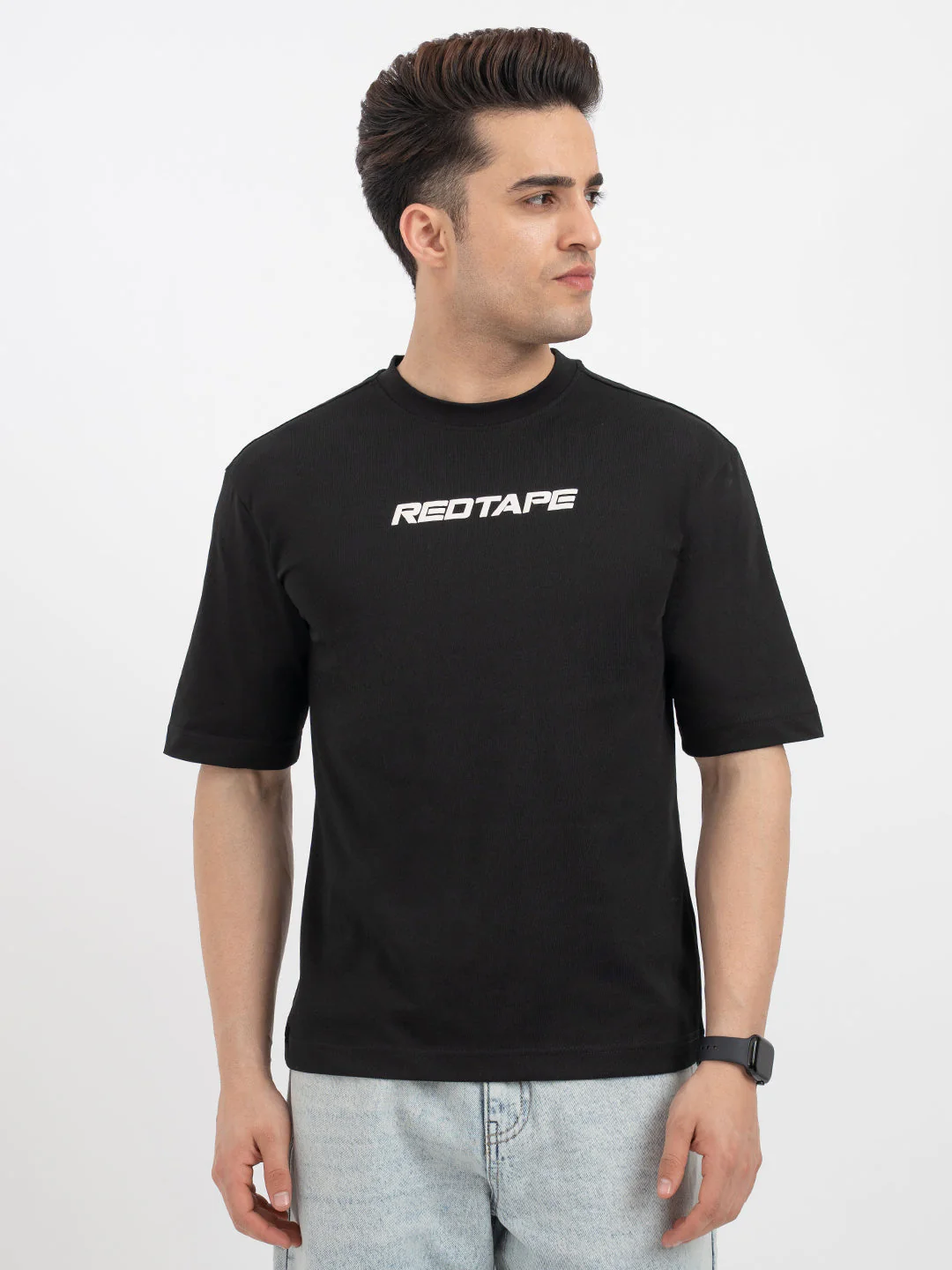 Red Tape Black Graphic T-Shirt for Men - Image 7