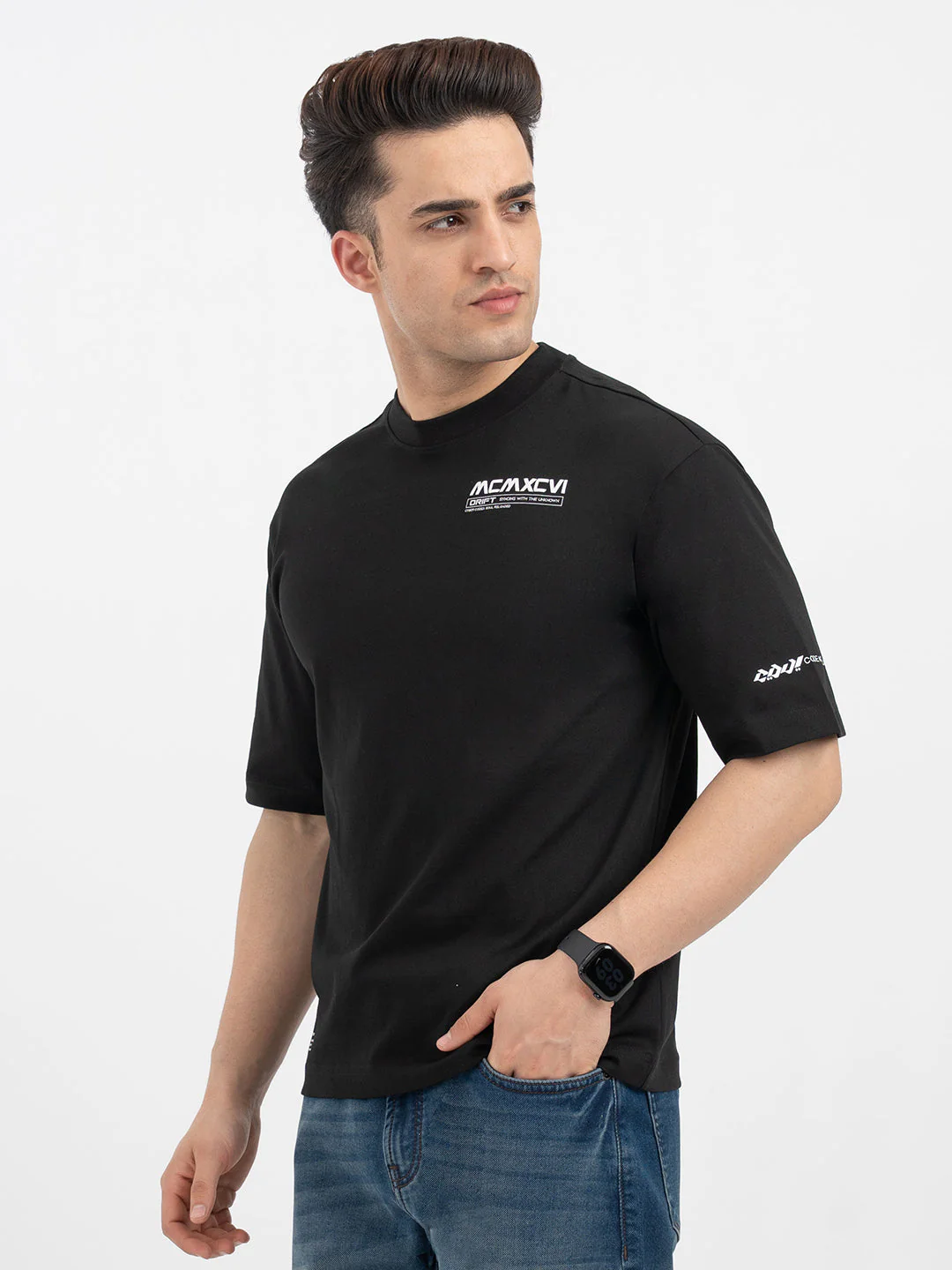 Red Tape Black Graphic T-Shirt for Men - Image 2