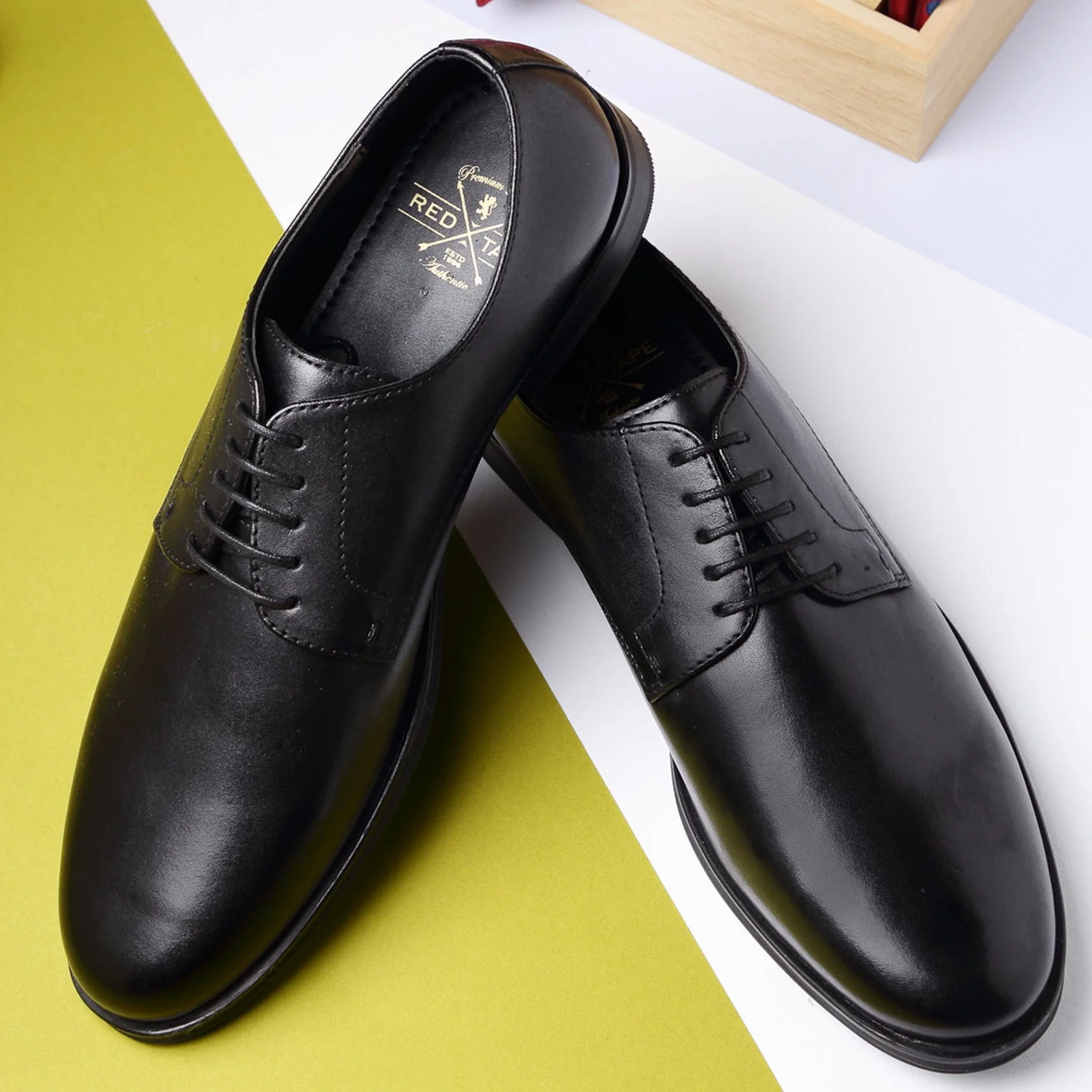 Black Leather Derby Dress Shoes for Men - Image 6