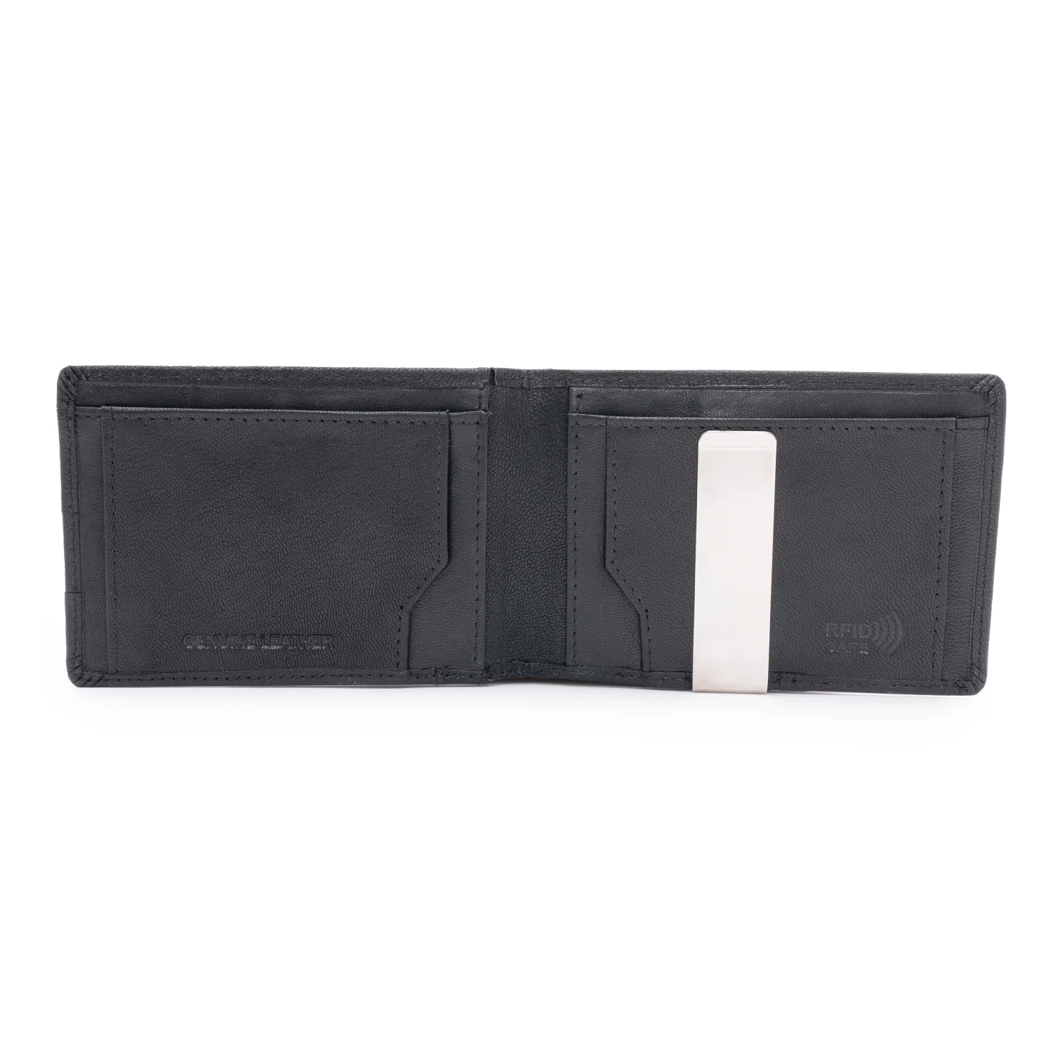 Black Leather Two Fold RFID Wallet - Image 2