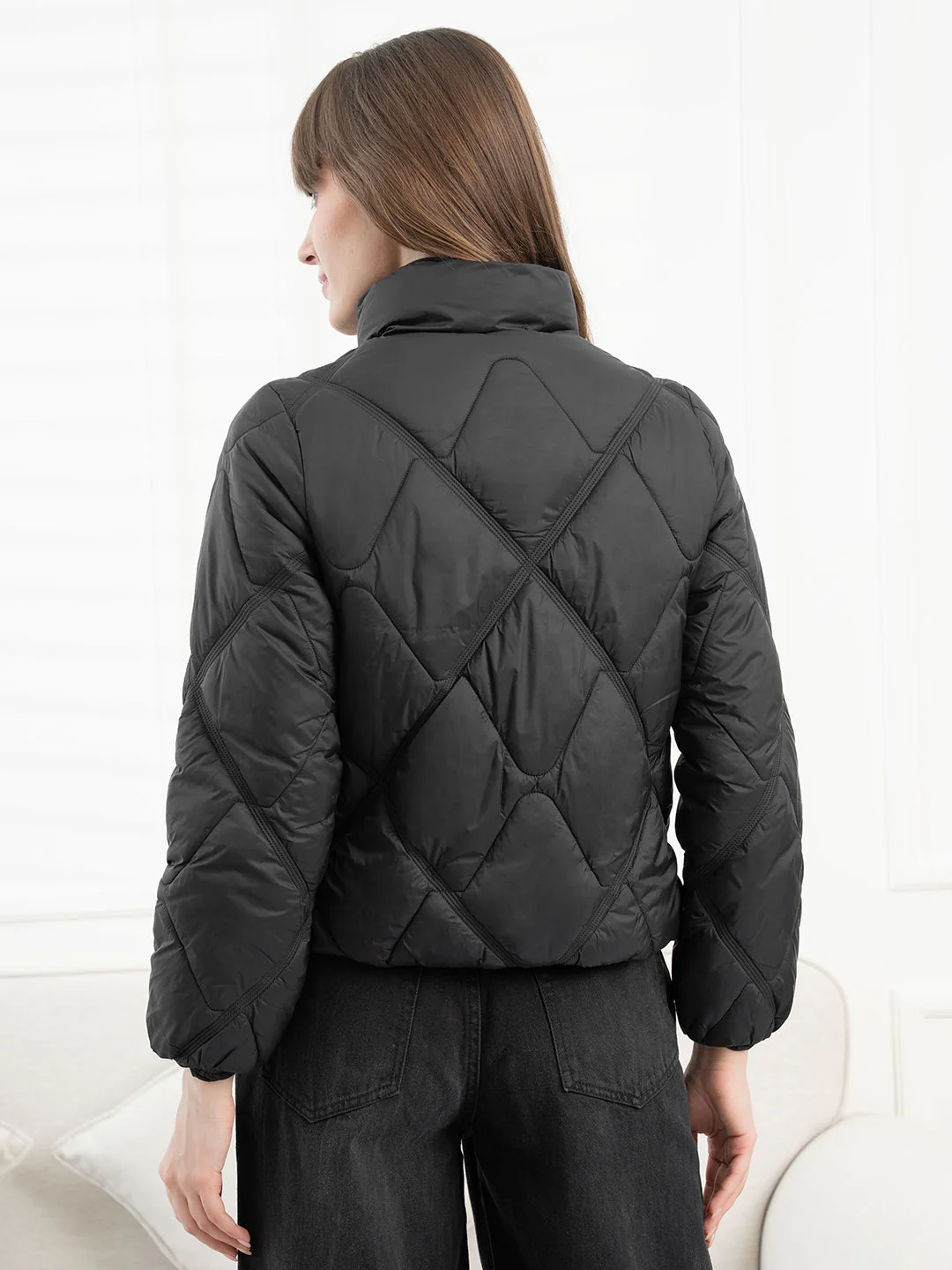 Black Padded Jacket for Women - Image 3