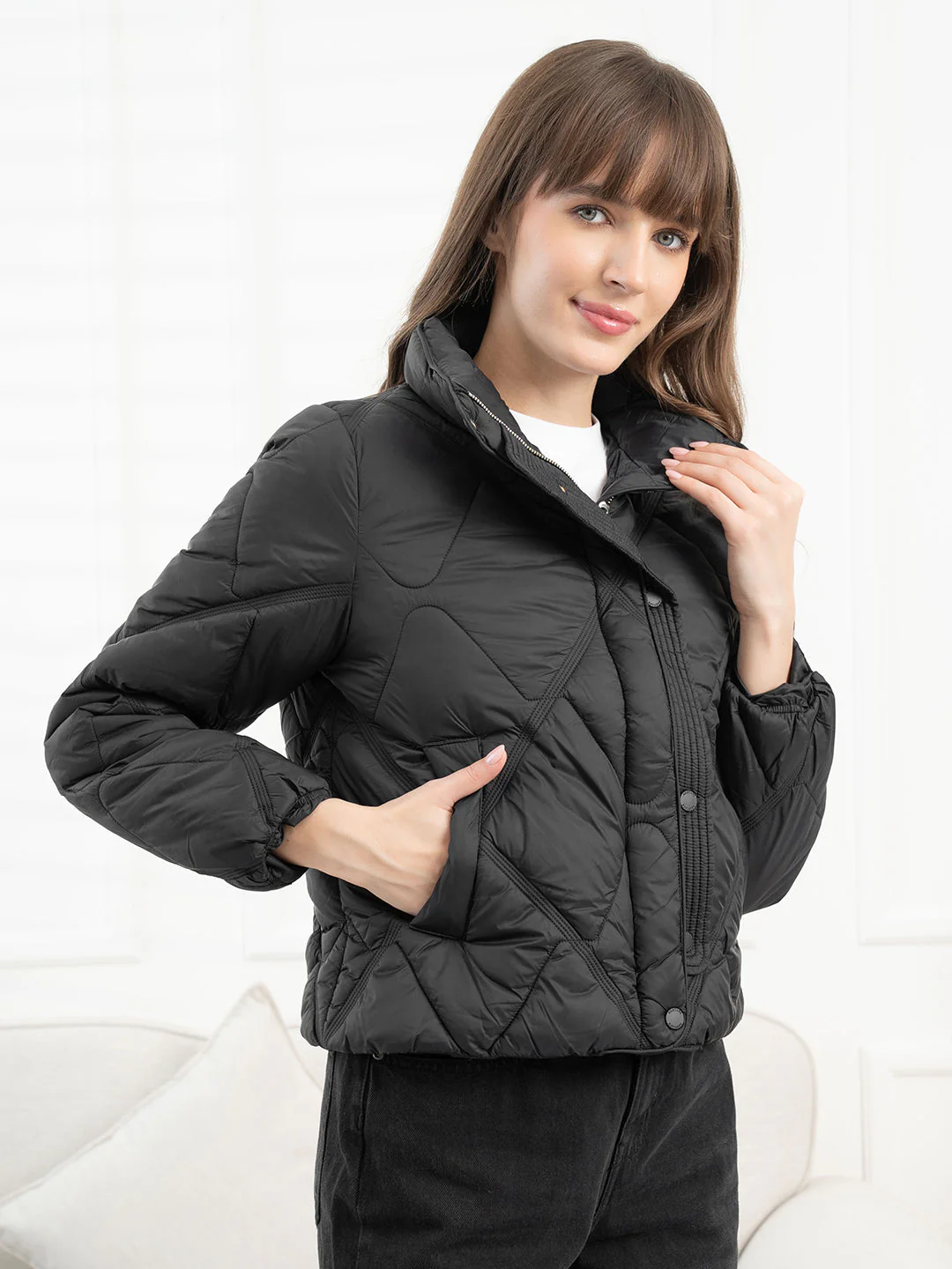 Black Padded Jacket for Women - Image 6