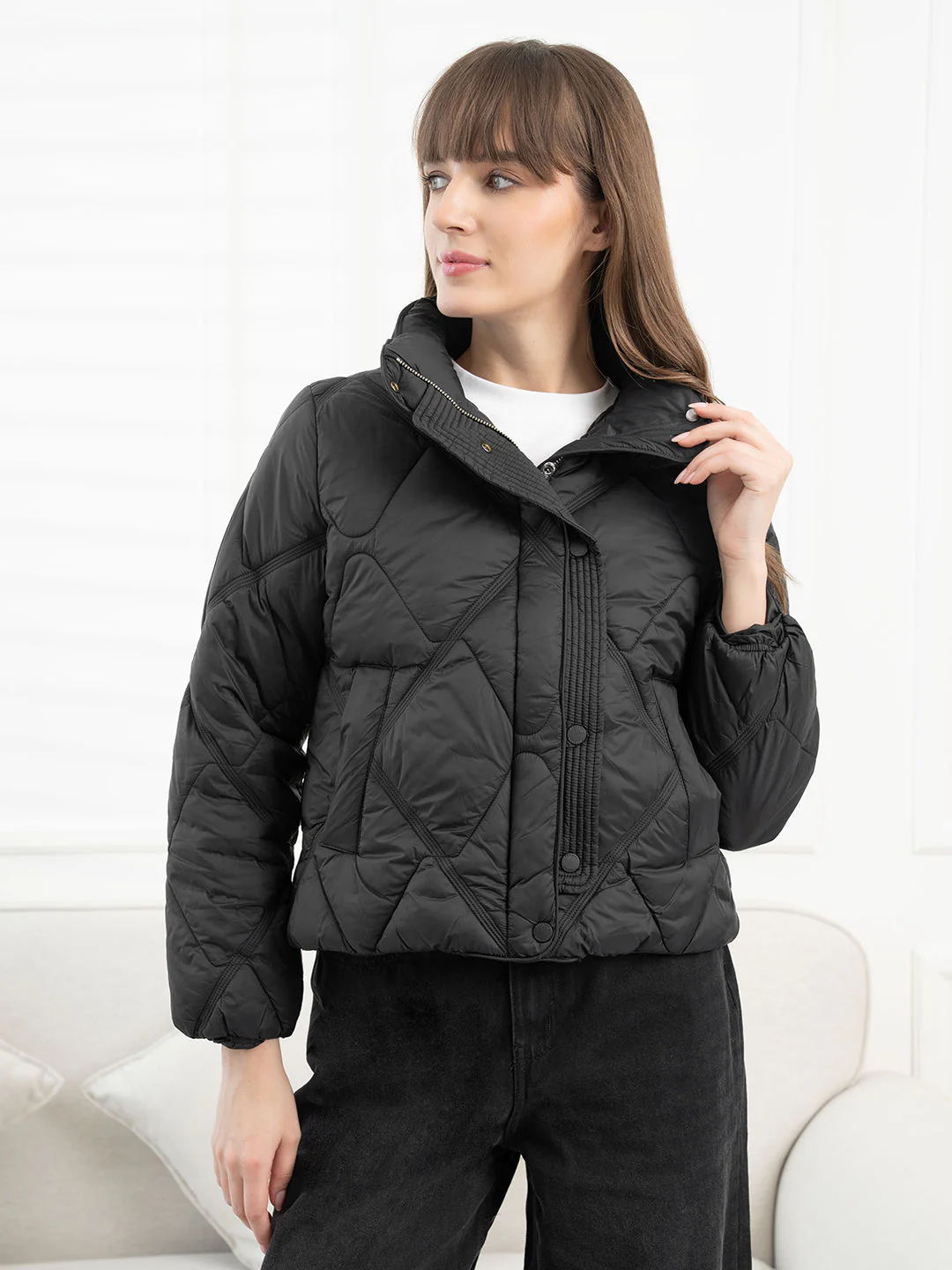 Black Padded Jacket for Women - Image 7